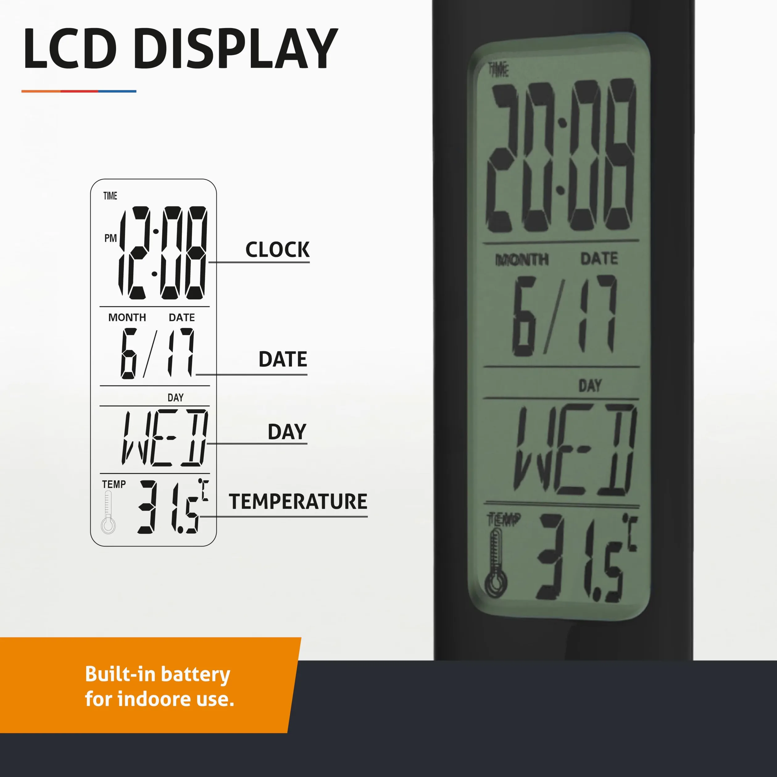 Calendar - Lampada da scrivania a LED, 5 W, classe di efficienza energetica A+ | Lampada da tavolo dimmerabile a 3 livelli con display LCD per ora, data e temperatura (nero)