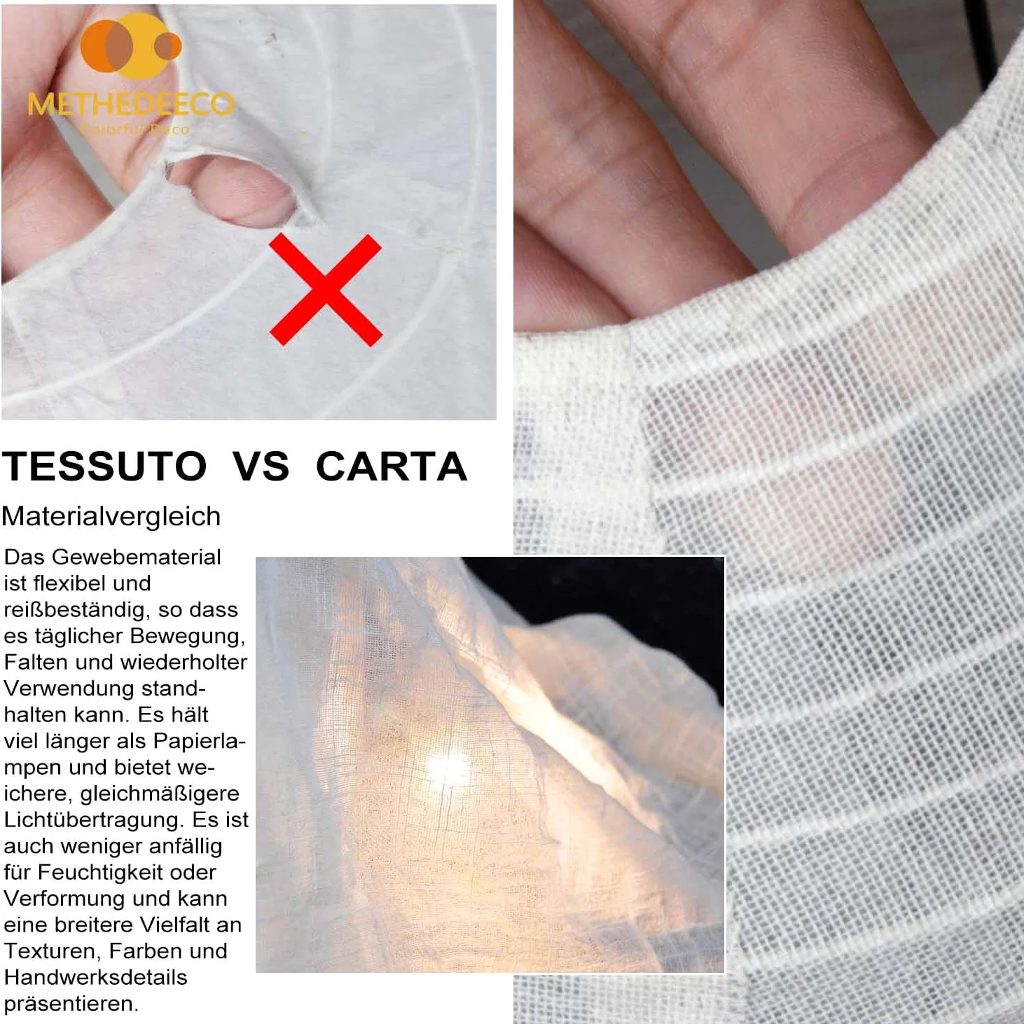 METHEDEECO Set 2 Paralumi a Sospensione in Lino 40 cm – Lampade in Tessuto Fatte a Mano, Design Minimalista per Soggiorno, Camera da Letto, Sala da Pranzo, Ufficio, Regalo Elegante