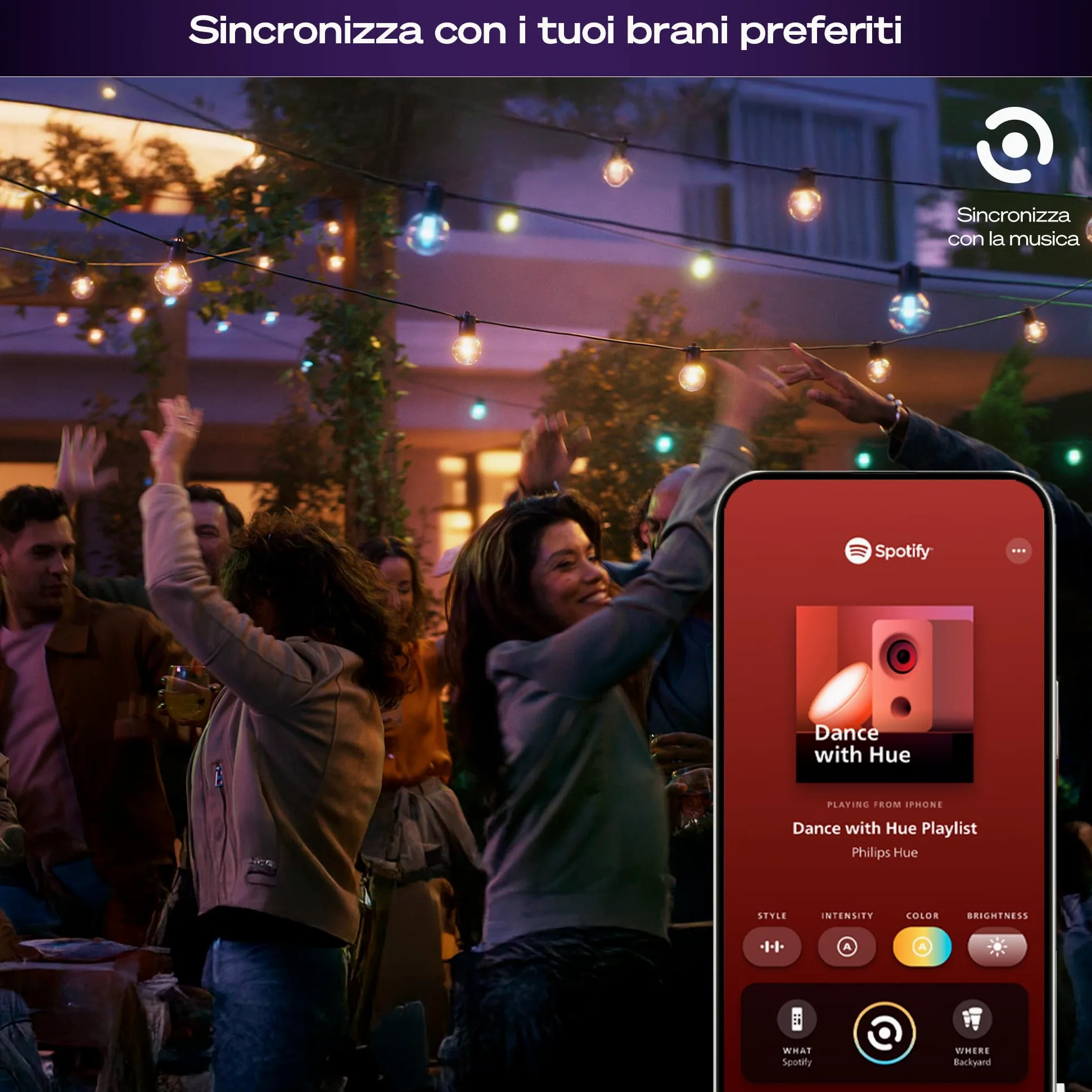 Philips Hue Strisce led dimmerabili a globo Festavia, Led da esterni con intensità regolabile, 10 luci decorative esterno con controllo da app Hue, compatibile con Alexa, Google Assistant e Apple Home