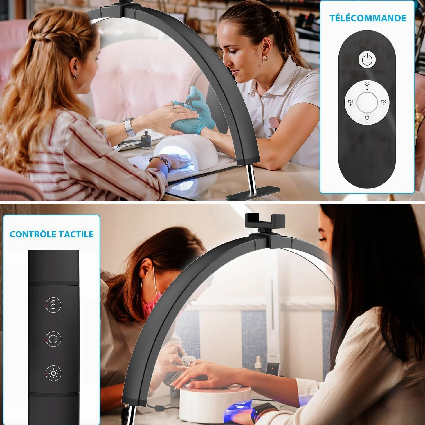 Lampada Extension Ciglia Rimovibile Lampada Tavolo A Led A Mezzaluna Lampada Tavolo Per Unghie Da Tavolo Con Porta Cellulare Lampada Di Bellezza A Mezzaluna (A White, 29IN)