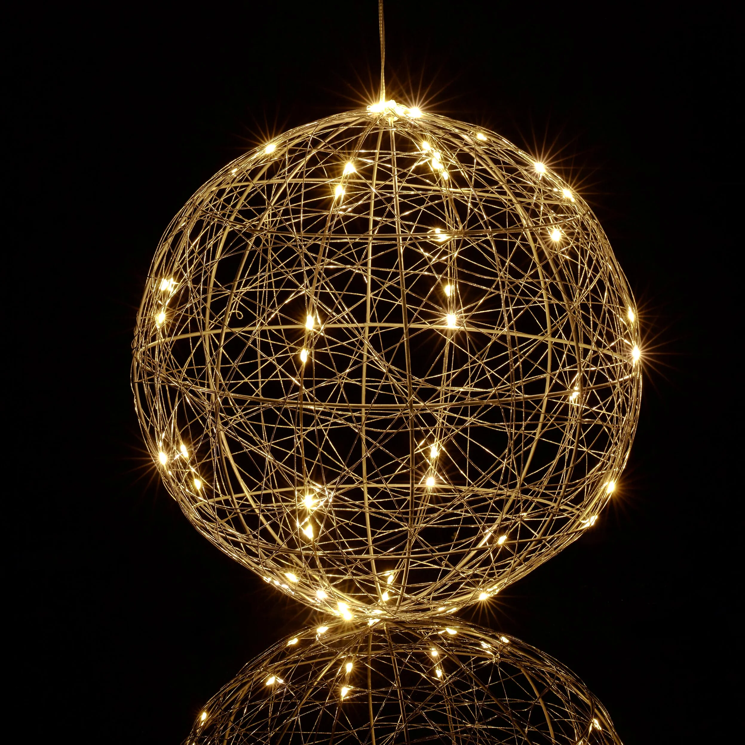 Relaxdays Sfera di Luci a LED, Lampada Decorativa Fili Luminosi, da Appendere o Appoggiare, Cavo Lungo, Ø 30 cm, Argento