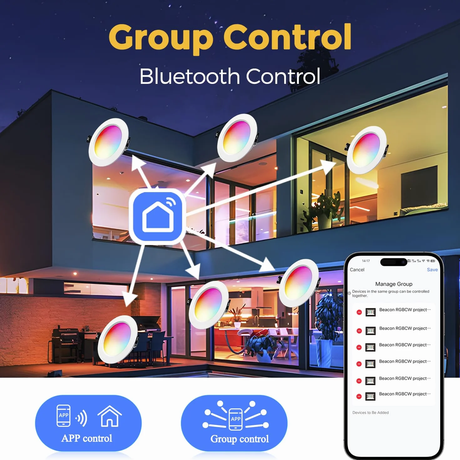 6x faretti da incasso a LED RGBW dimmerable 10W, faretto da soffitto LED Bluetooth APP cambio colore RGB+bianco caldo+bianco freddo, faretti LED rotondo da 230V per soggiorno, camera da letto
