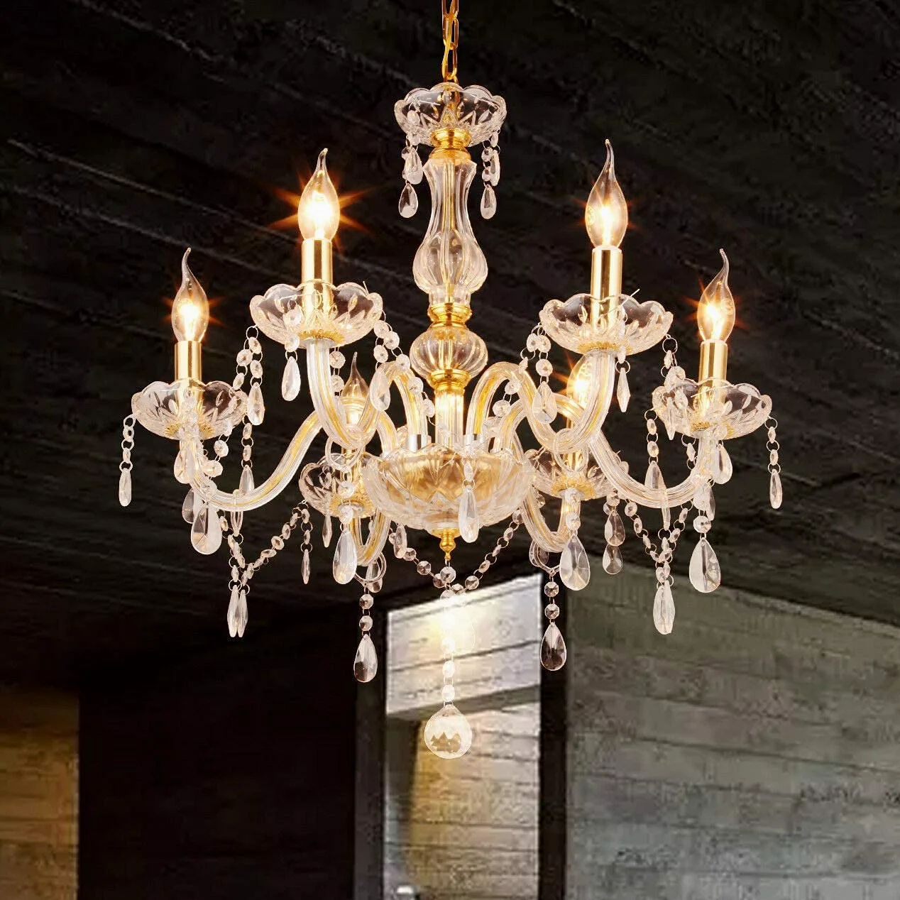 Ridgeyard Classico 6 Luci Pampille Lampadario Vetro K9 Cristallo Lampada Da Soffitto Lampada Apparecchio