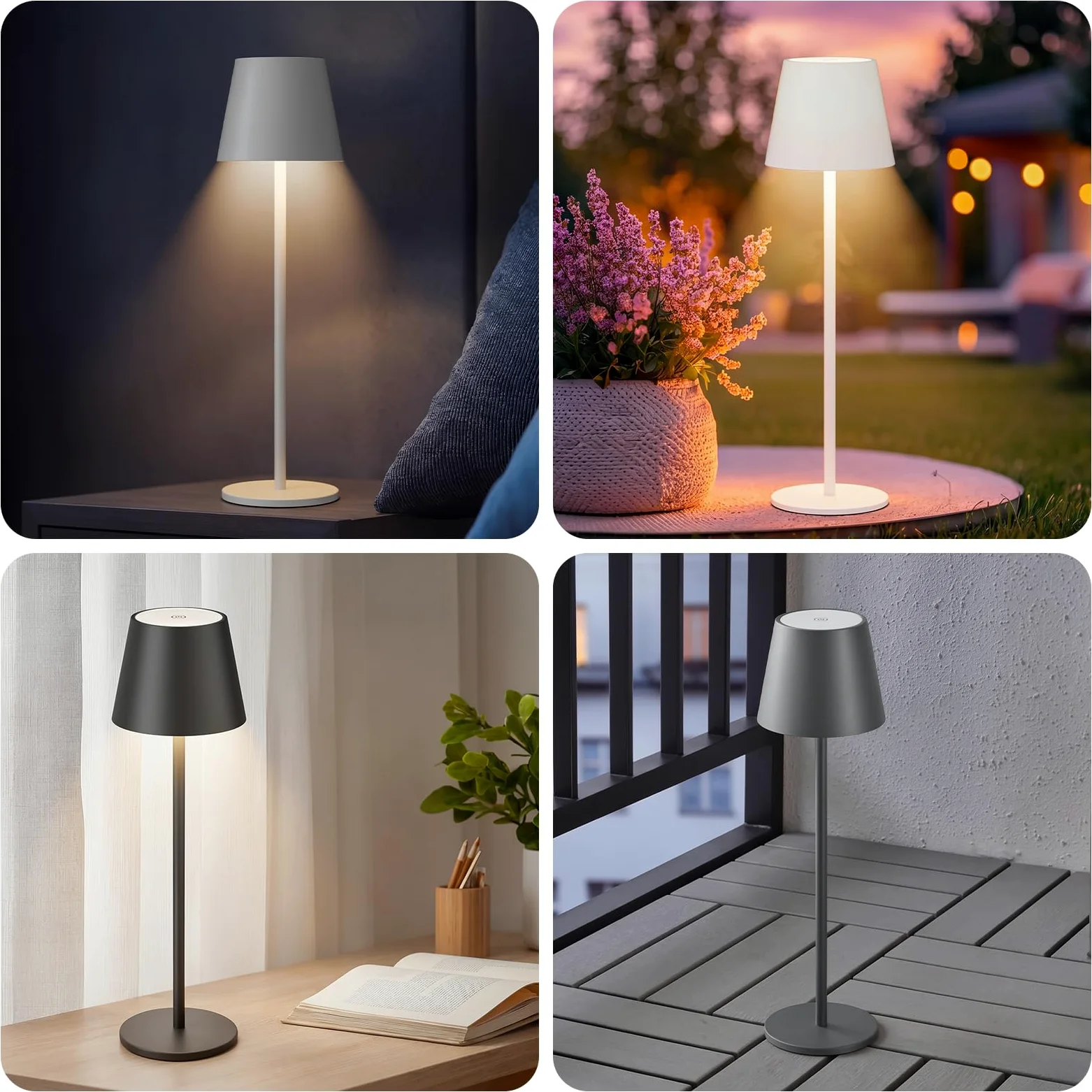Klighten 2 Pezzi Lampada LED Dimmerabile da tavolo senza fili Interni/Esterni, Ricaricabile Lampada da Scrivania a batteria in Alluminio con USB-C, Luce calda 3000K, Impermeabile IP54, Grigio Scuro