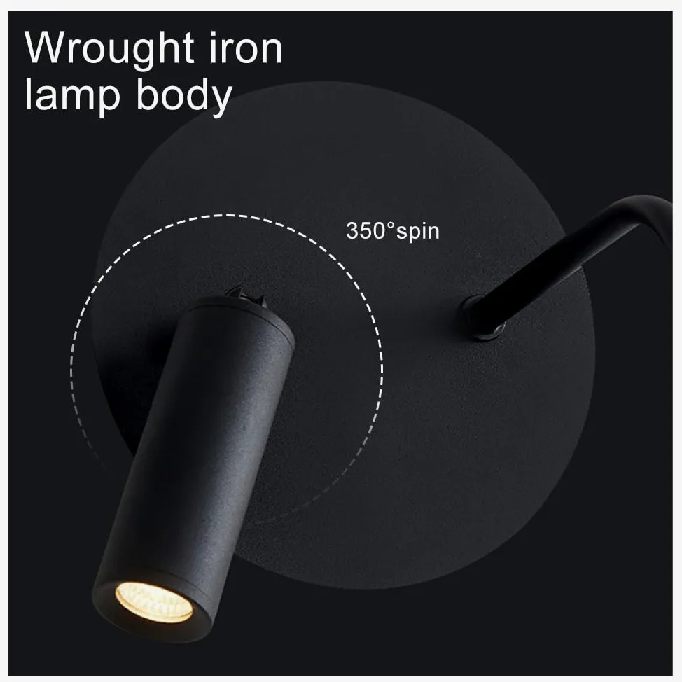 Lampada da Parete a Tubo Lungo, Lampada da Parete Moderna a LED con Piccolo Faretto Girevole e Orientabile, Lampade da Lettura da Comodino Nere, Applique da Parete con Flauto in Metallo per Camera da