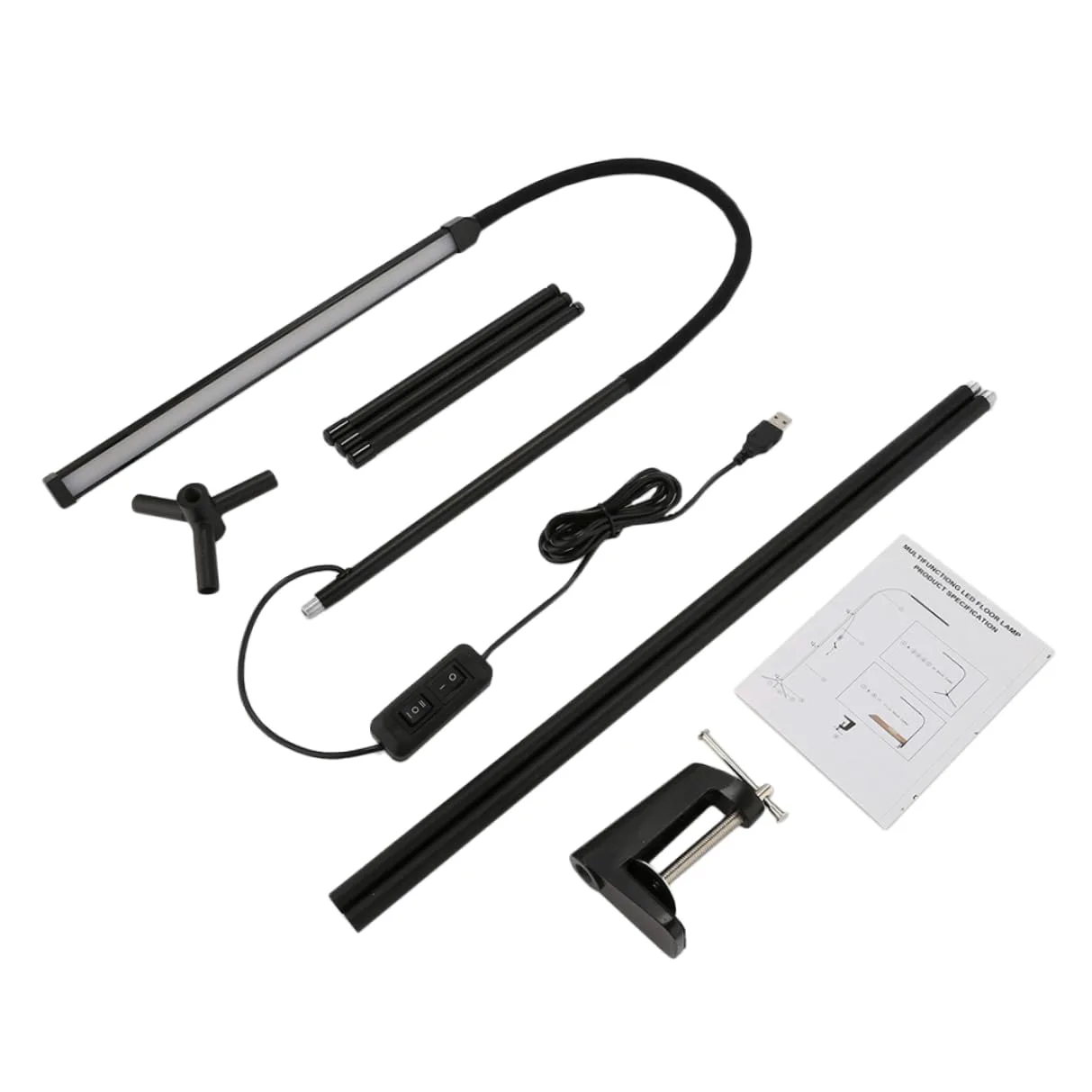 Veemoon Lampada da Lettura LED Dimmerabile con Clip, Alimentazione Usb, Luce Antiriflesso per Studio e Lettura, Struttura in Alluminio e Ferro, Nero