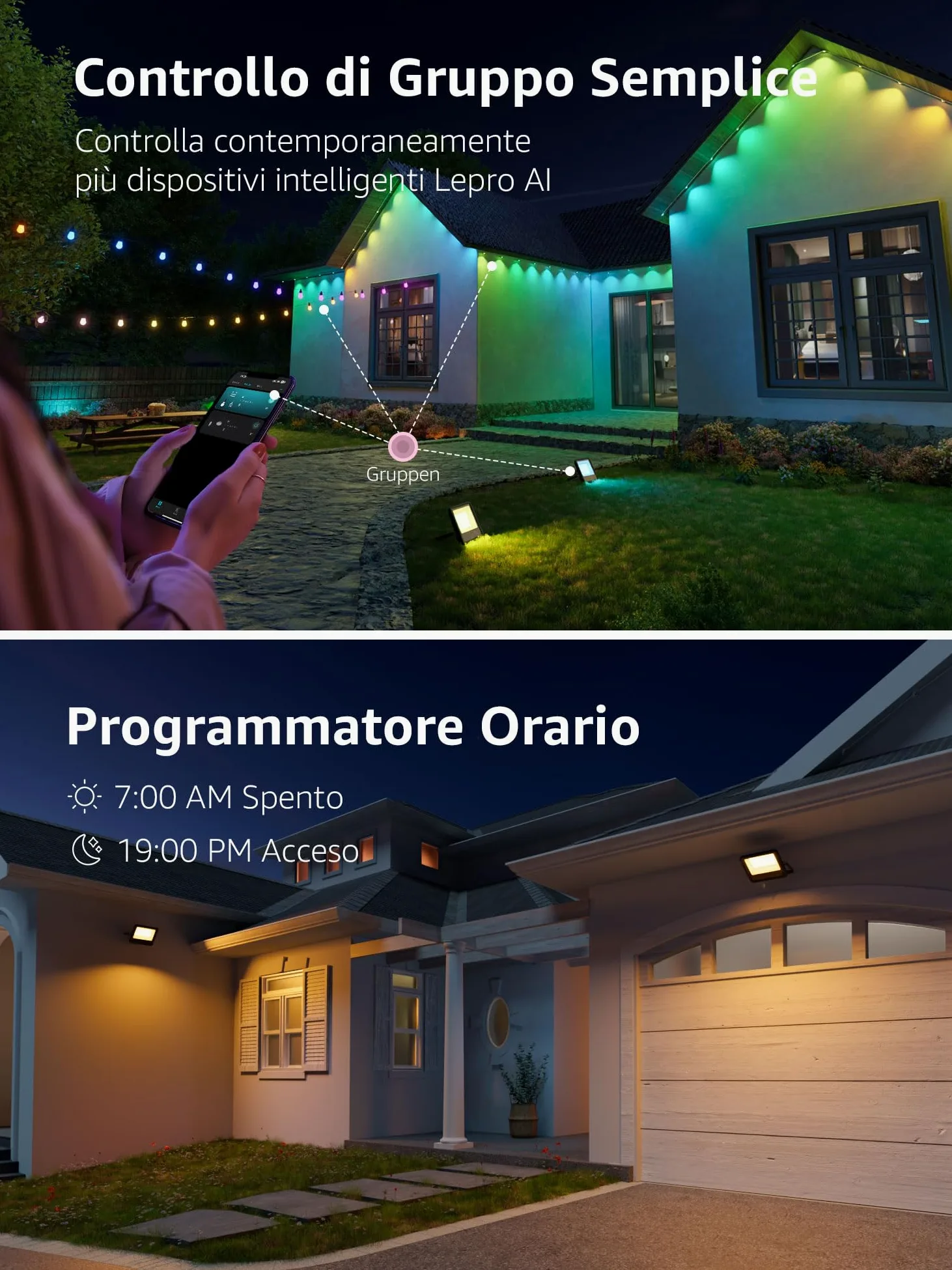 Lepro F1 AI Faretto LED da Esterno 50W, Faretto da Giardino RGB Dimmerabile