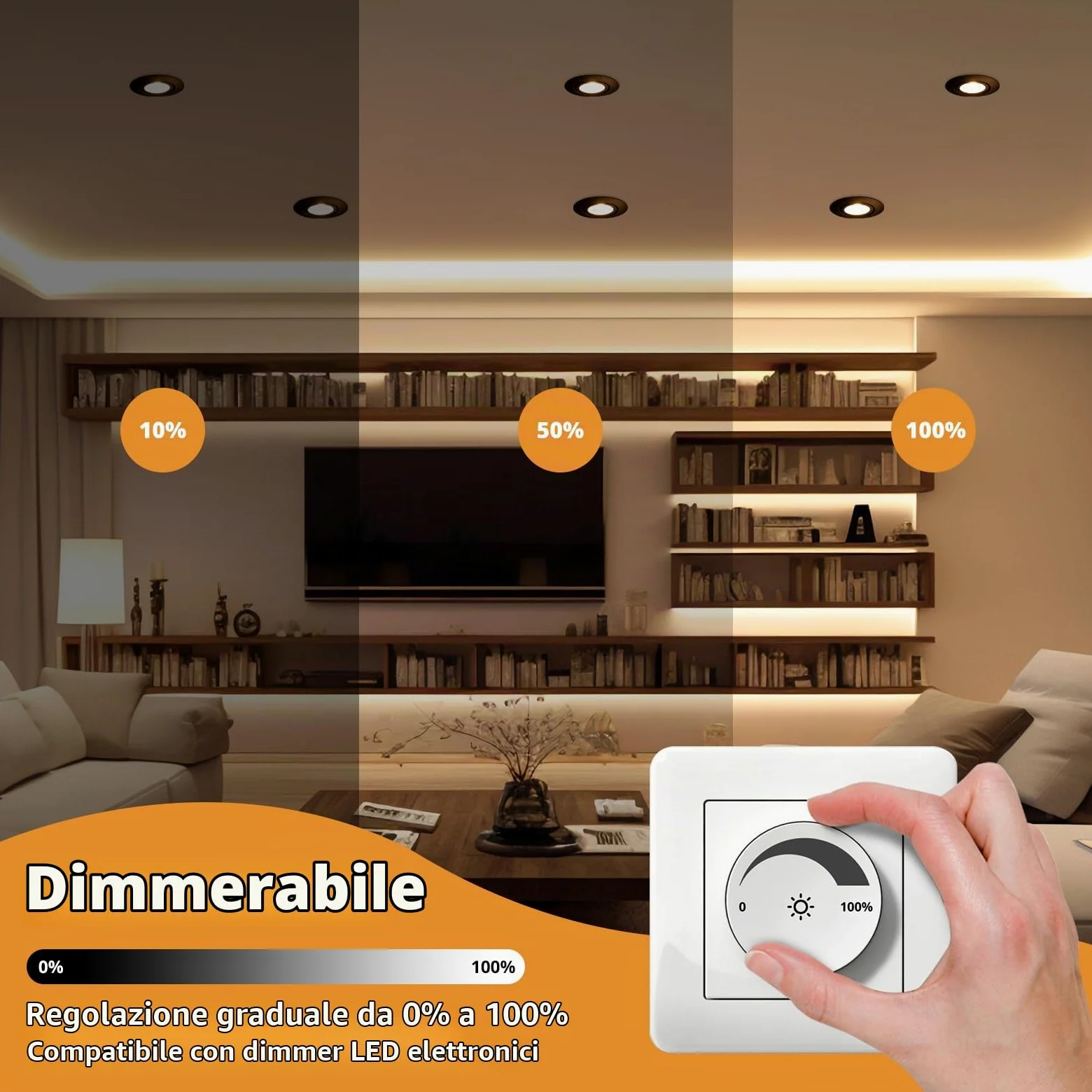 wowatt 10x Faretti Led da Incasso per Cartongesso Nero 5.5W Dimmerabili | 2800K Luce Calda 600LM Luci da Soffitto Interno IP44, Metallo Faretto led incasso Ultrasottili, Faretti Foro 68mm para Bagno
