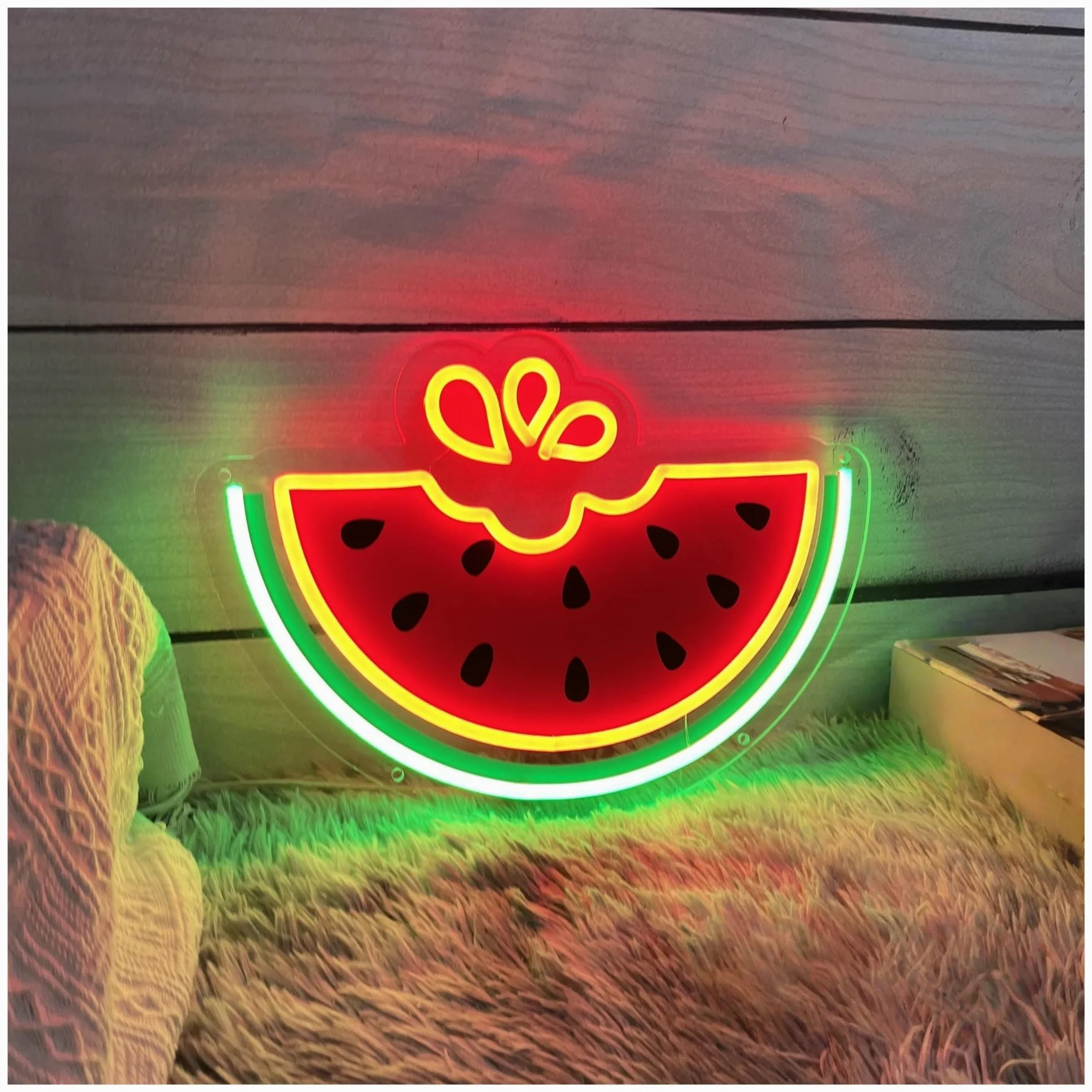 Insegna al Neon Insegna Al Neon Con Anguria, Luce A Stampa UV, Adatta Per Bar Di Frutta E Succhi, Decorazione Da Parete 32cmx45cm
