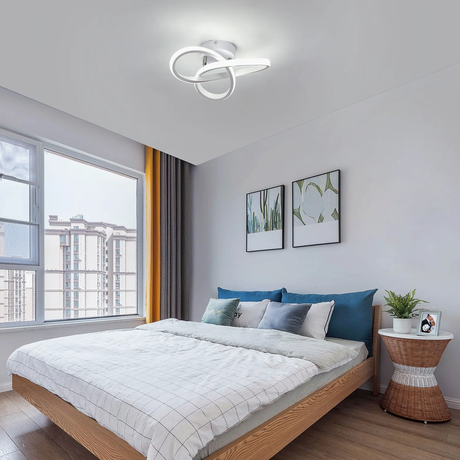 Osairous 2 Pezzi Plafoniera LED Soffitto Moderno, 22W 2475LM Lampadario LED Camera da Letto, Lampada da Soffitto Soggiorno Bianco Design Fiore per Cucina Corridoio, Bianco Freddo 6500K, 25CM