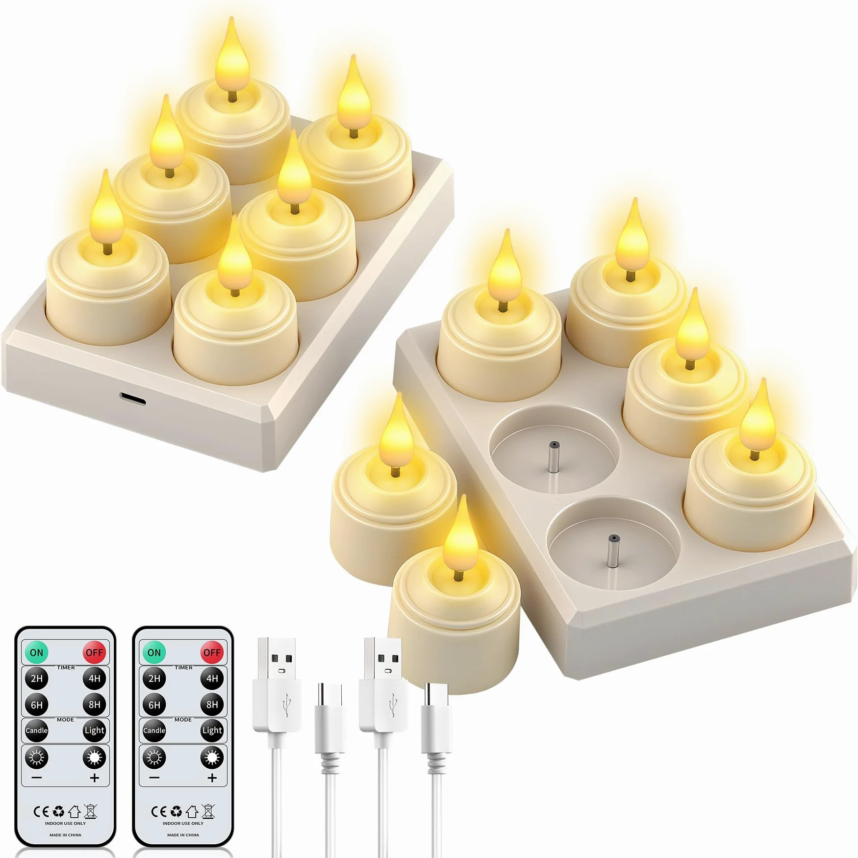 Forever Speed 12 Pezzi Candele LED Ricaricabili con Stazione di Ricarica e Telecomando, Lumini LED Elettriche Flameless Candele per Decorazione per Feste, Matrimonio, Regali