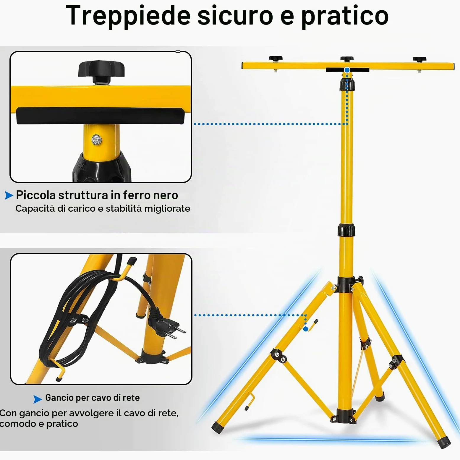 Froadp 2x200W Faretto Cavalletto Telescopico Proiettore, Doppio Faretto LED Faretto Portatile, Costruzione Lampada da Lavoro a LED Portatile Impermeabile, Alloggiamento in Alluminio (Bianco freddo)