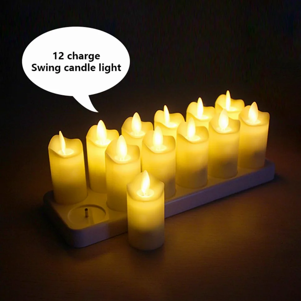 Candele tremolanti Senza Fiamma Confezione da 12 Candele LED realistiche Ricaricabili con Telecomando a 4 Tasti Candele elettriche in plastica in Giallo Caldo per Decorazioni