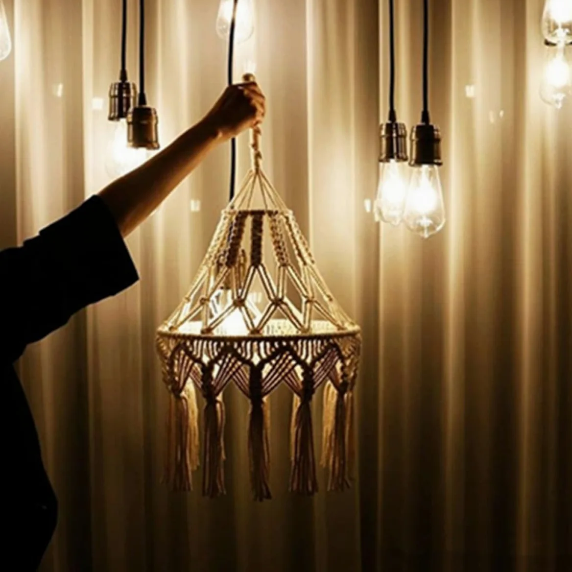 GANAZONO Coprilampada Intrecciato in Stile Boho Corda di Cotone, Paralume per Lampada a Sospensione, Adatto per Matrimoni e Decorazioni di Feste Stili multipli