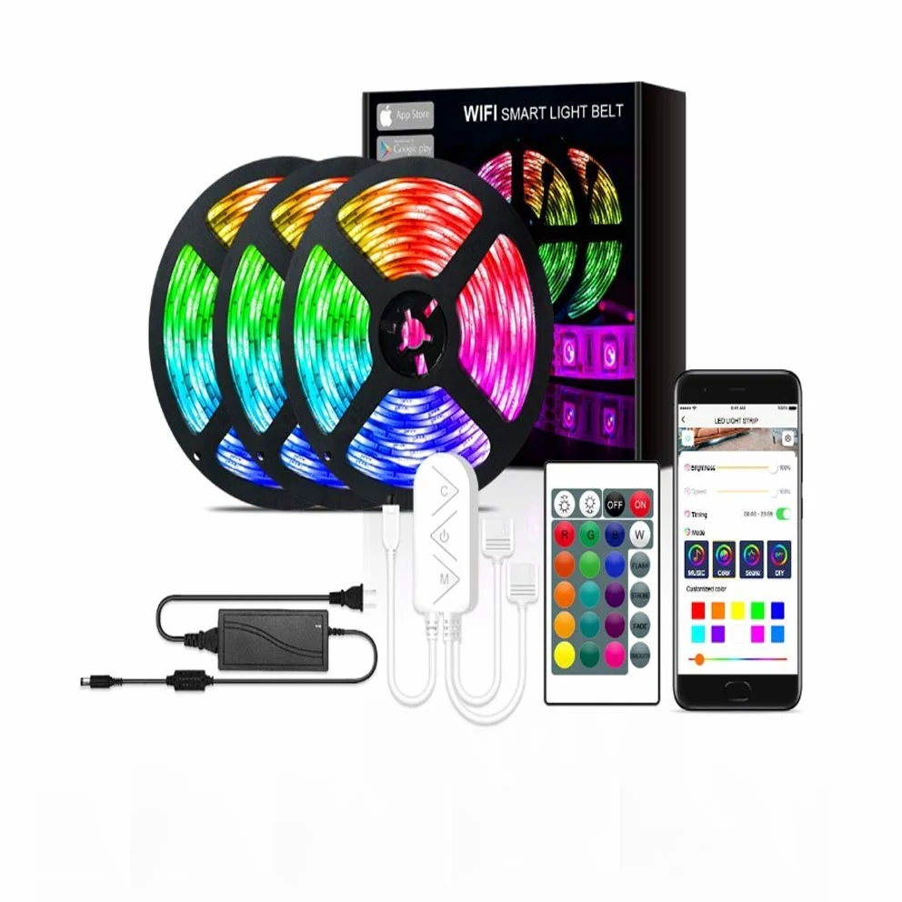 Striscia LED 5M, WiFi Luci LED Colorate Smart Phone Strisce LED Compatibile RGB SMD 5050 Musica SYNC LED Strip Controllo App E 24 Tasti Telecomando RF per Casa Cucina Festa TV Decorazione,20M