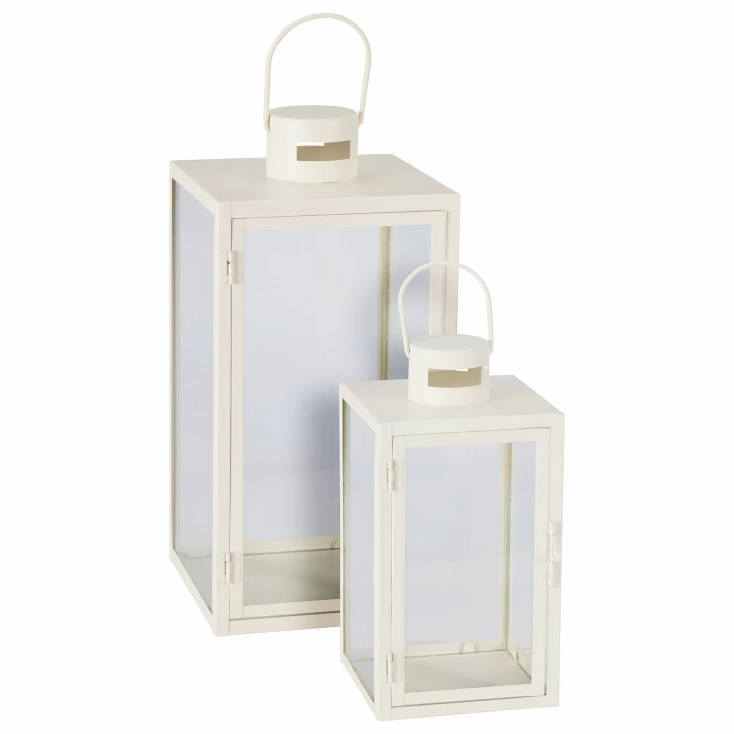 Mojawo Set di 2 lanterne da giardino XXL, lanterne in metallo, decorazione per esterni, in metallo, bianco crema, ca. 30/41 cm