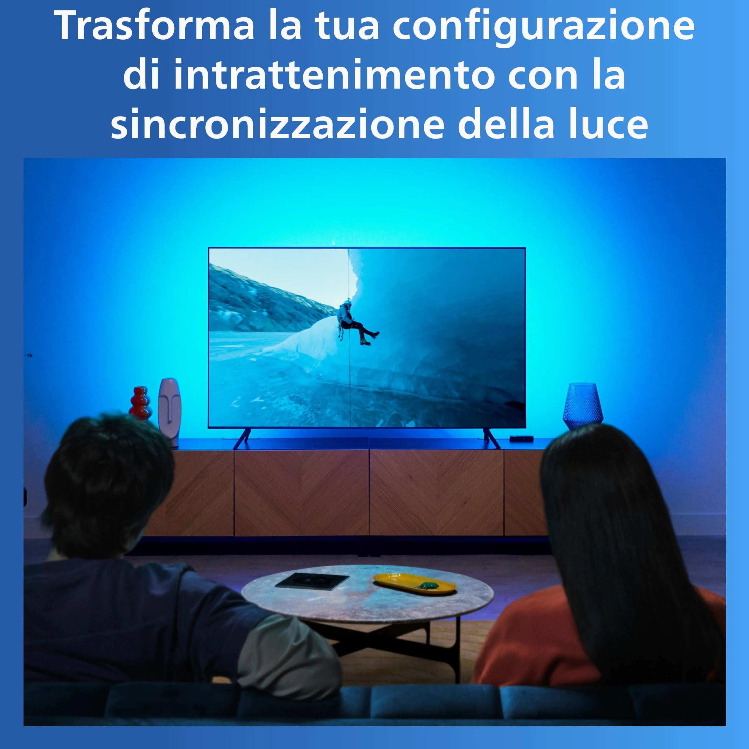 Philips Smart Lighting HDMI Sync Box, Striscia LED RGBIC per TV 55-65" | Luce dietro TV, Dimmerabile, Sincronizzazione con film e musica, HDMI 2.0 4K a 60 Hz, Smart Home, Compatibile con WiZ