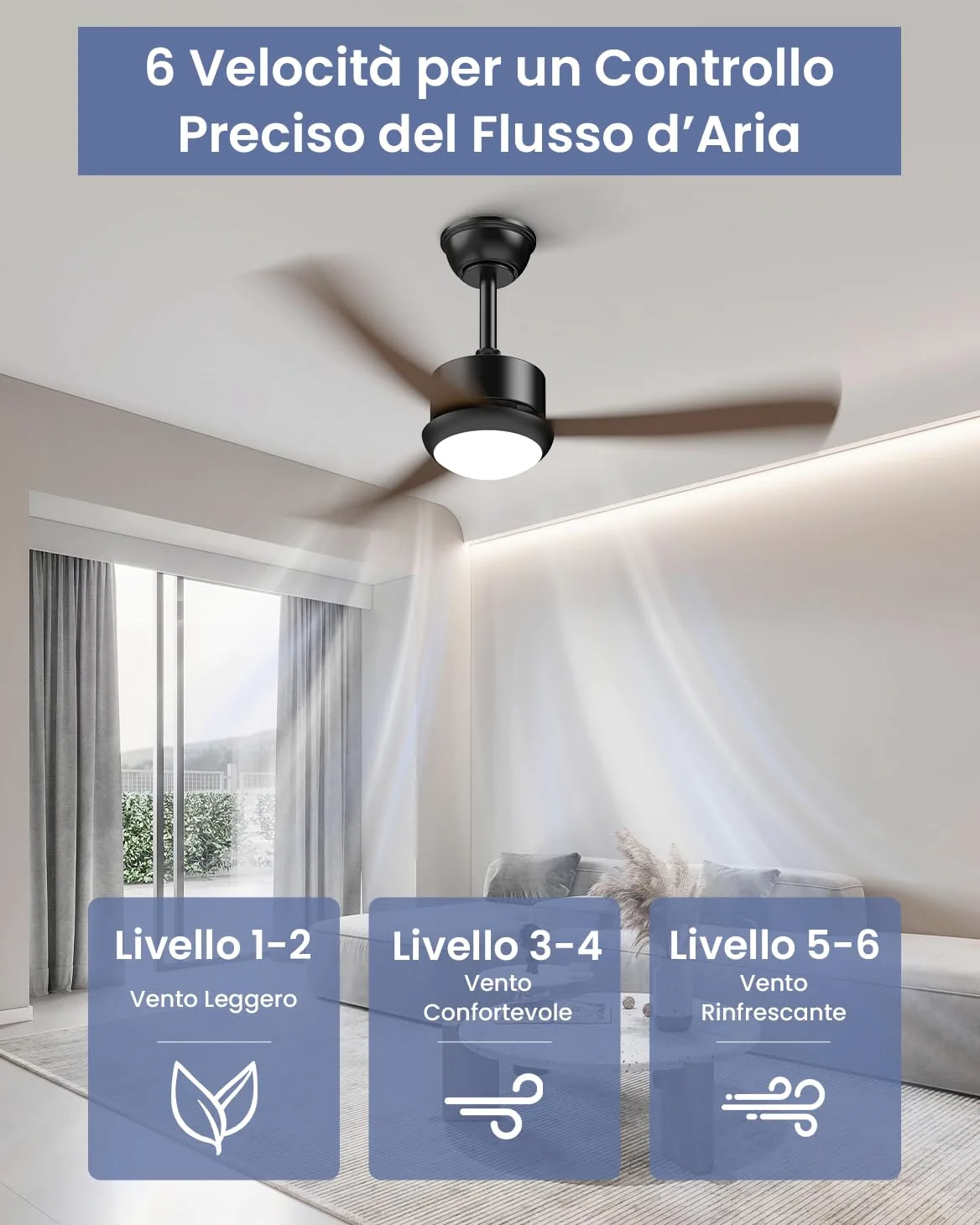 Airwit Ventilatore da Soffitto con Luce 106cm, Pale Effetto Legno, Ventilatore da Soffitto Silenzioso con Telecomando, LED Dimmerabile, Motore DC Reversibile, 6 Velocità per Camera Soggiorno