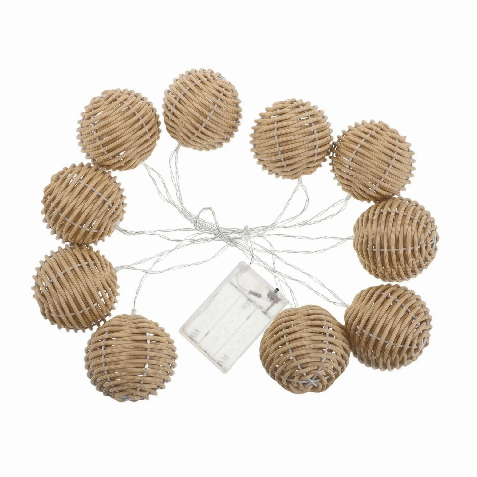 VALICLUD Luci a Stringa per Esterni con Sfere in Rattan Sintetico, 10 Lampadine LED con Alimentazione a Batteria, Decorazione Luminosa per Patio, Giardino e Feste All’aperto