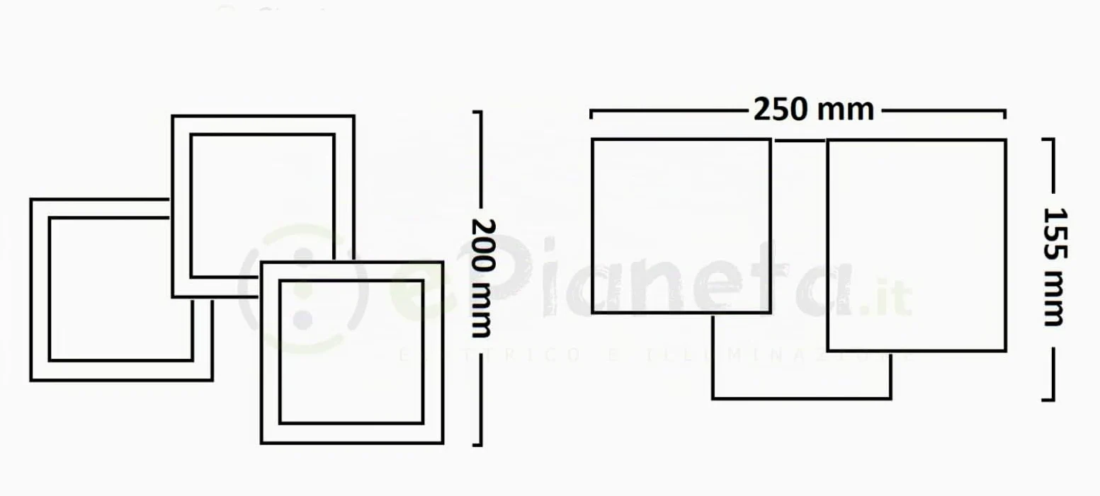 Plafoniera cubo 3 luci led attacco GU10 in gesso lampada da soffitto quadrata moderno bianco verniciabile (Plafoniera Cubo)