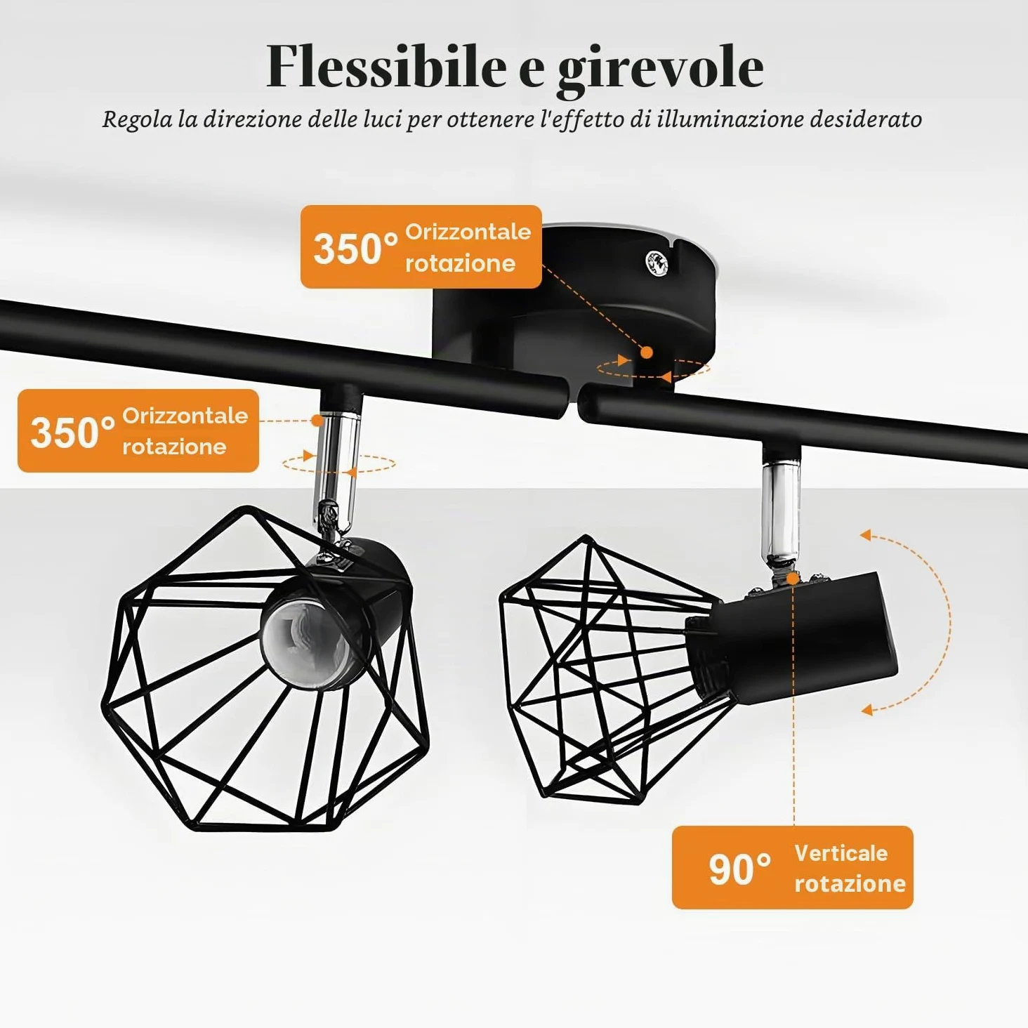 faretti soffitto orientabili, lampadario faretti con 4 Attacco E14,lampada da soffitto retrò, applique soffitto per Cucina, Soggiorno, Camera da Letto,neri(Senza Lampadina)