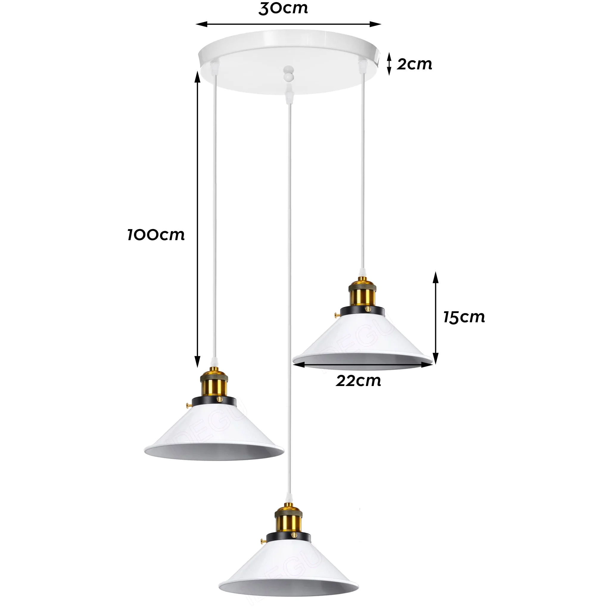 iDEGU 3 Luci Lampadario a Sospensione Vintage Industriale 22CM Lampada a Sospensione Design Retrò in Metallo E27 Illuminazione Lampada da Soffitto per Cucina Camera da Letto Soggiorno (Bianco)