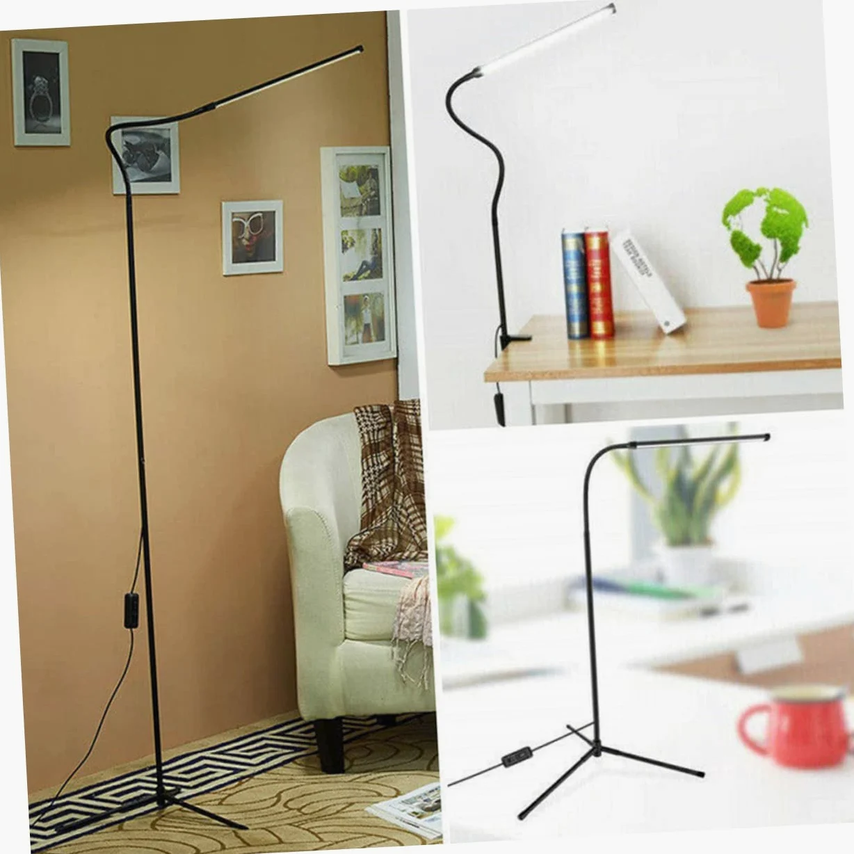 OSALADI Lampada da Lettura Luce senza Abbagliamento Dimmerabile con Clip LED Braccio lungo Flessibile, Alimentazione Usb Nero per Scrivania e Libro