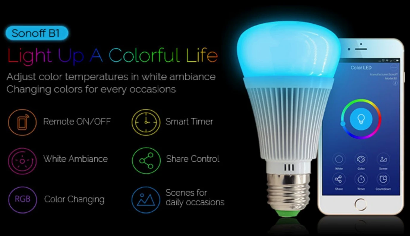 Sonoff B1 Silver Lampadina E27 6W Smart WiFi RGB CCT Dimmerabile APP Timer Luce Intelligente Compatibile Con Amazon Alexa e Google Home