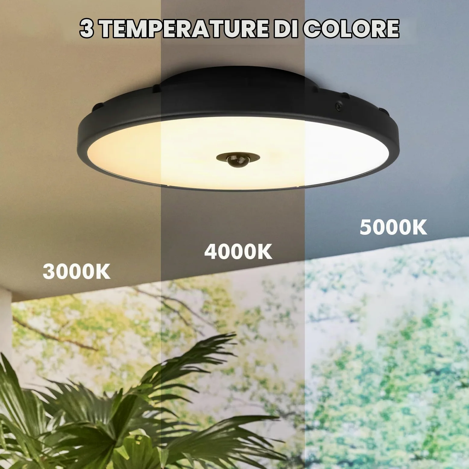 15W Plafoniera Esterno con Sensore Movimento, Diametro 30 cm, Radar Crepuscolare, CCT Regolabile 3000K-5000K, 2100LM LED Bagno Soffitto, IP65 Impermeabile, Soggiorno Bagno