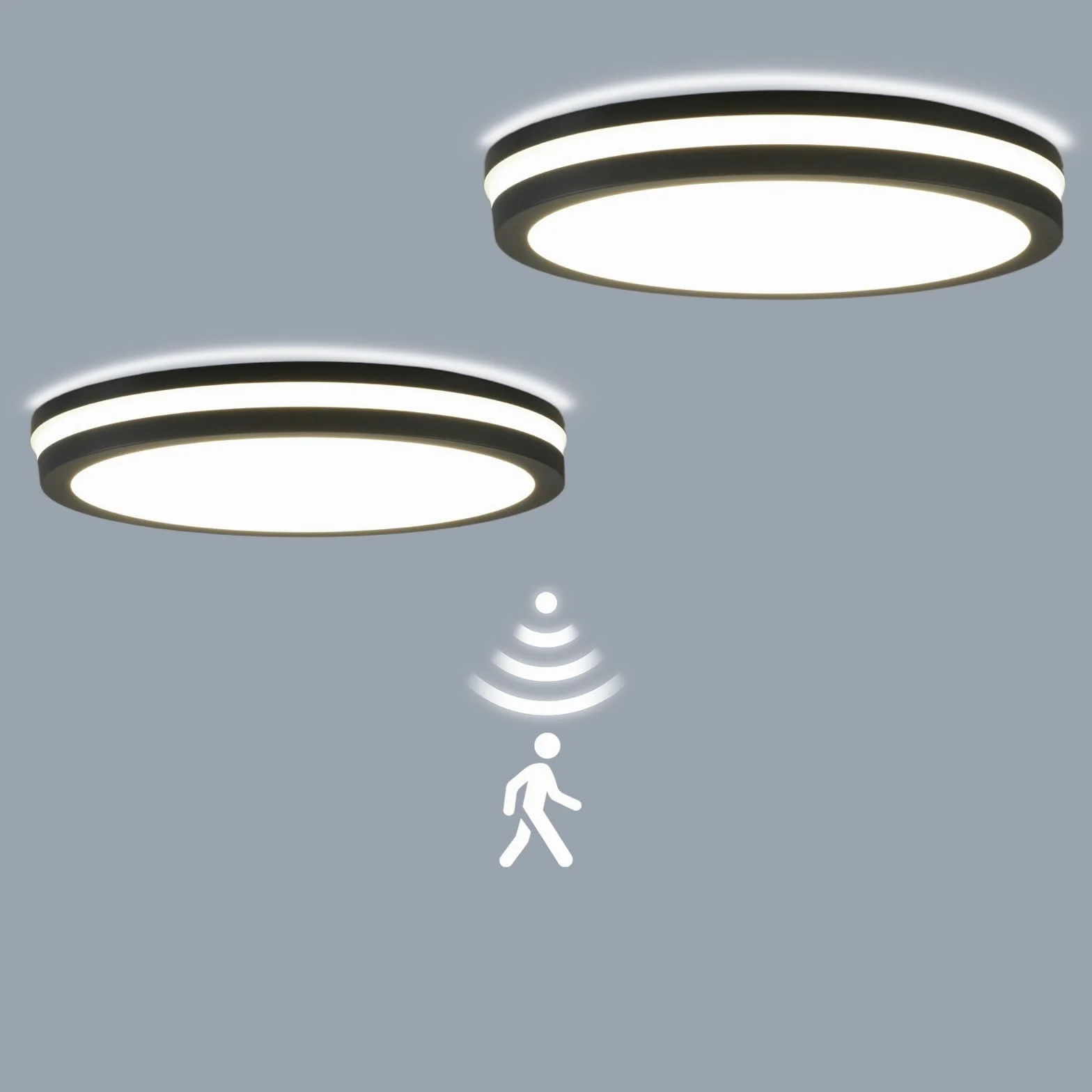 LEZOE 2er Plafoniera LED con sensore di movimento IP65 impermeabile, 18W 2700lm 150(Lm/W) lampada da soffitto con sensore 3000K/4000K/6500K Ideale per bagno, garage, corridoio, balcone Ø22cm Grigio