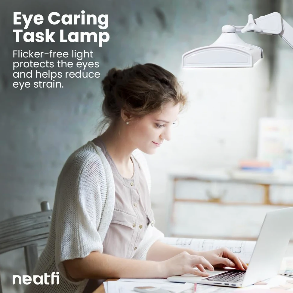Neatfi Lampada da tavolo ultra luminosa da 3.500 lumen, con morsetto, lampada da scrivania super luminosa da 45 W, 270 LED SMD, lampada larga 26 pollici, dimmerabile, lampada a LED (bianco)