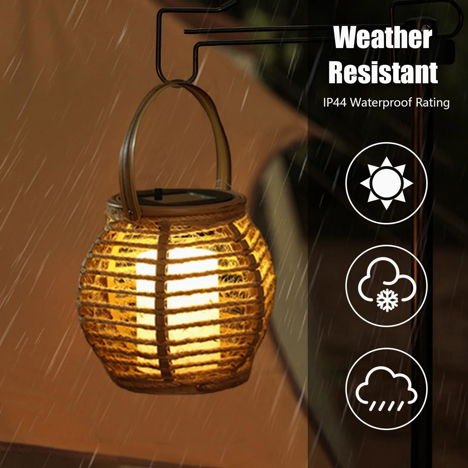 Lanterna solare per esterni, set di 2 lampade solari da giardino con accensione e spegnimento automatico, lanterna intrecciata in fibra naturale, bianco caldo, impermeabili, per terrazza, balcone