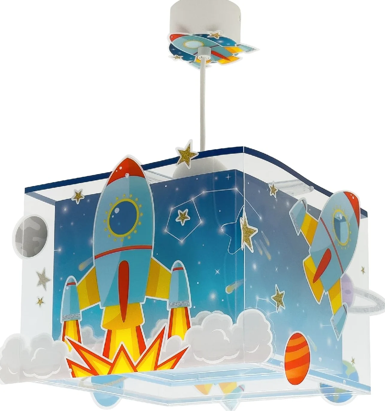 Lampada a sospensione per bambini Dalber Rocket, razzo spaziale e sistema solare, 63352M, attacco E27, lampade per bambini, cameretta per ragazzi.