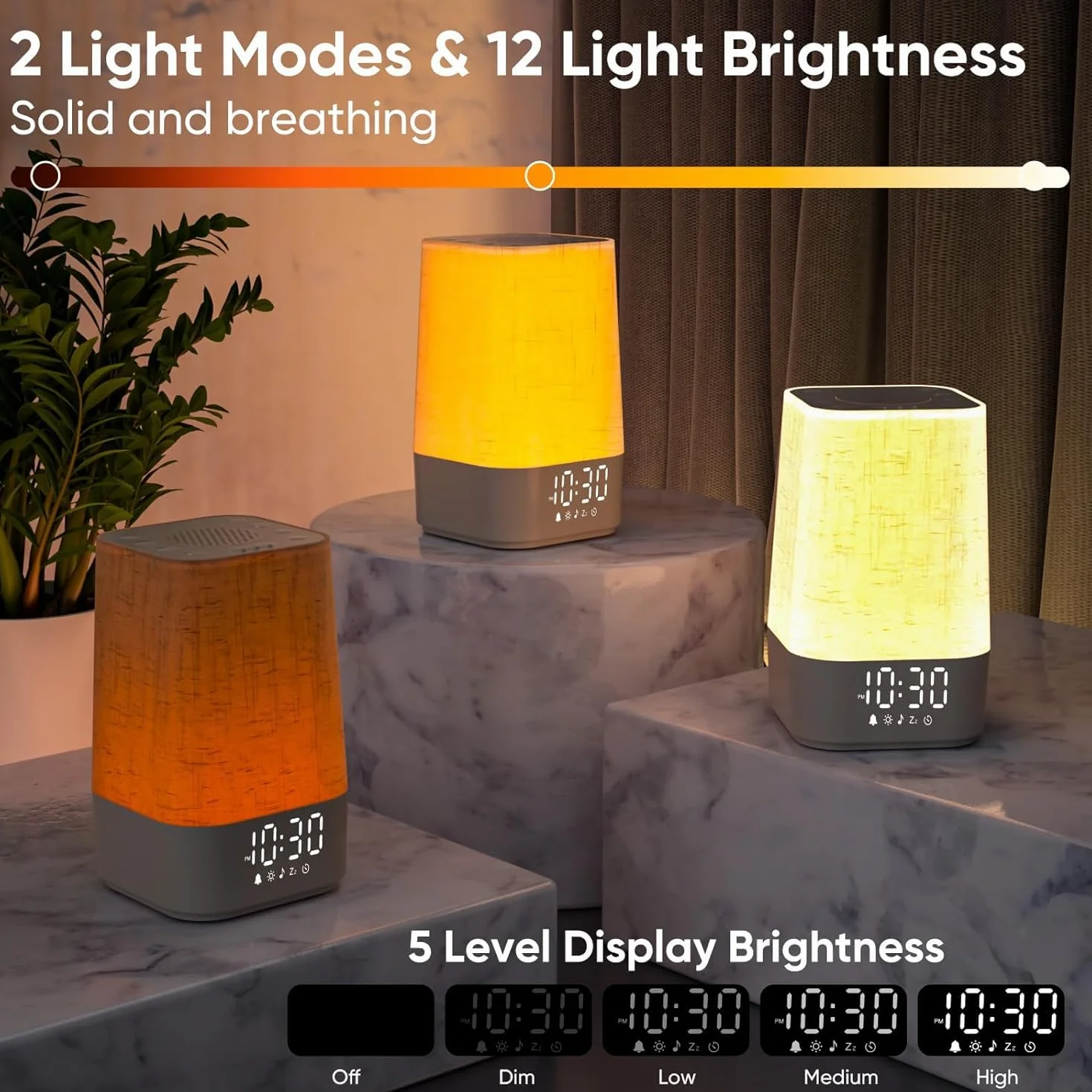 Sveglia con 30 suoni naturali, luce alba, lampada da comodino, dimmabile, ricaricabile, timer, regalo per mamma e papà
