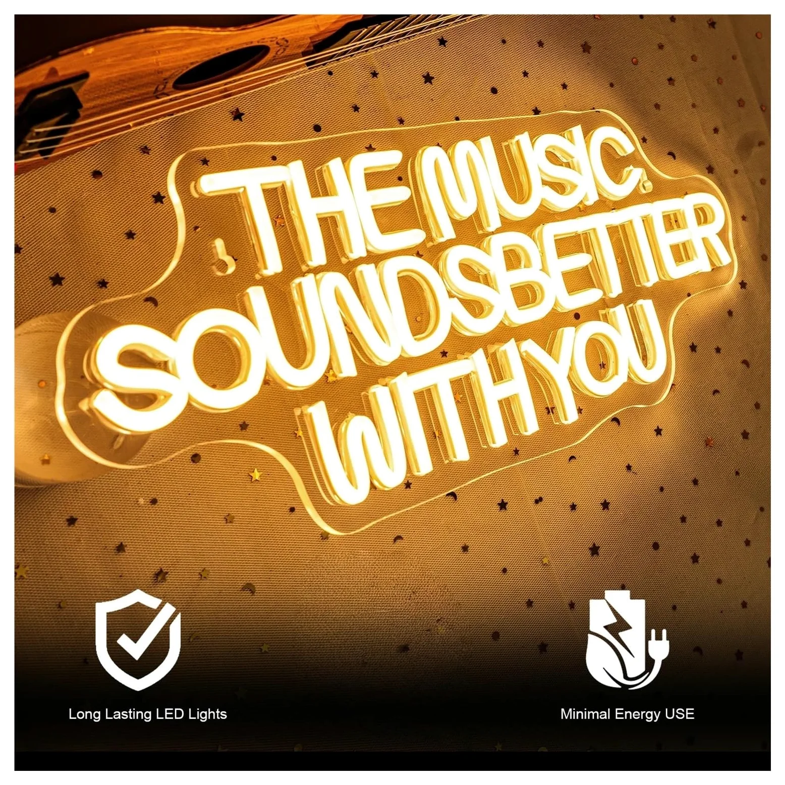 Luci al Neon Da Parete Insegna Al Neon A LED Dimmerabile The Music Sounds Better With You Per Camera Da Letto, Studio Musicale, Negozio Di Dischi, Decorazione 42cmx16.9cm