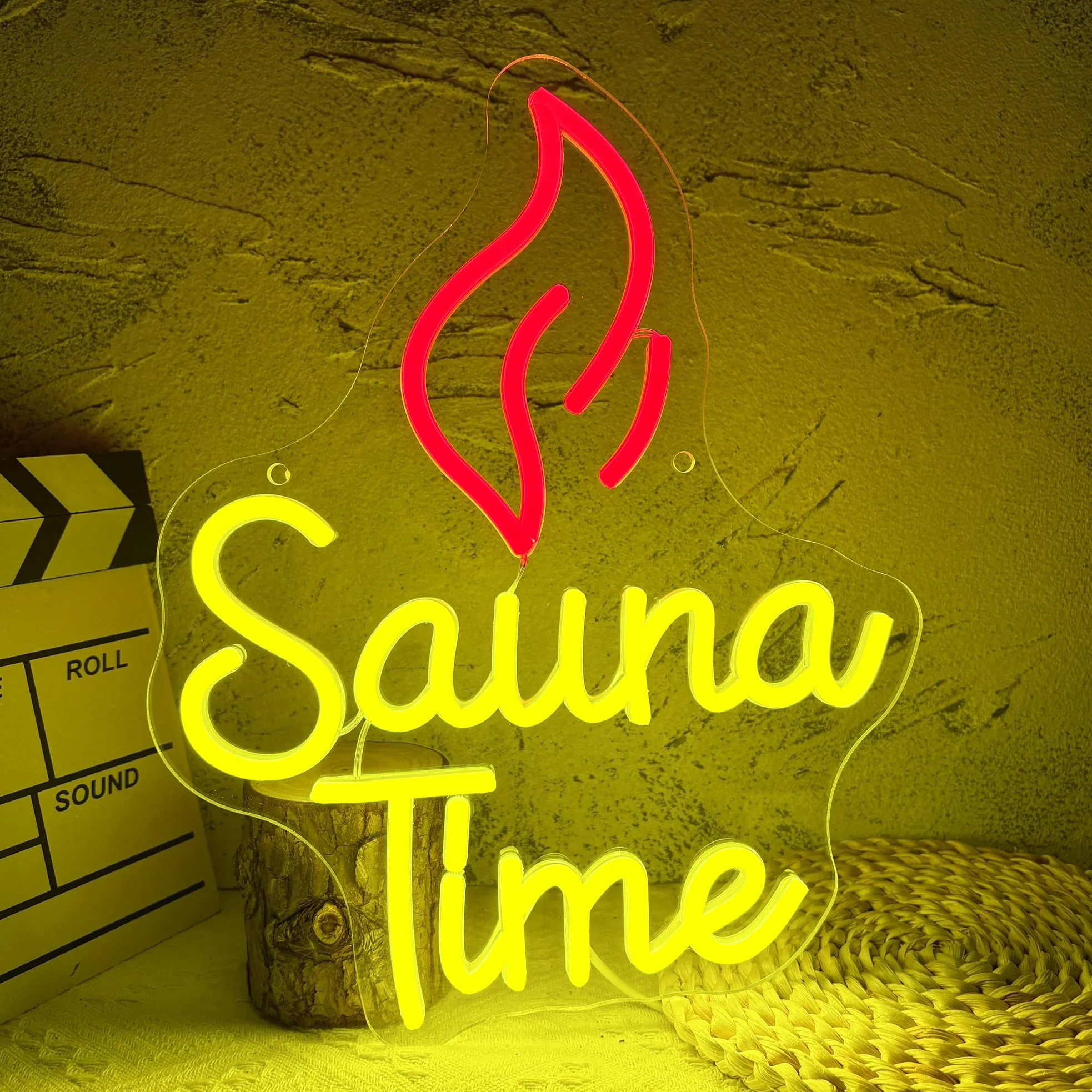 Insegna al neon con tempo sauna, luce al neon a LED per spa e benessere, dimmerabile, alimentata tramite USB, per palestra, benessere, sala relax, insegna per la cura di sé (32 x 26 cm)
