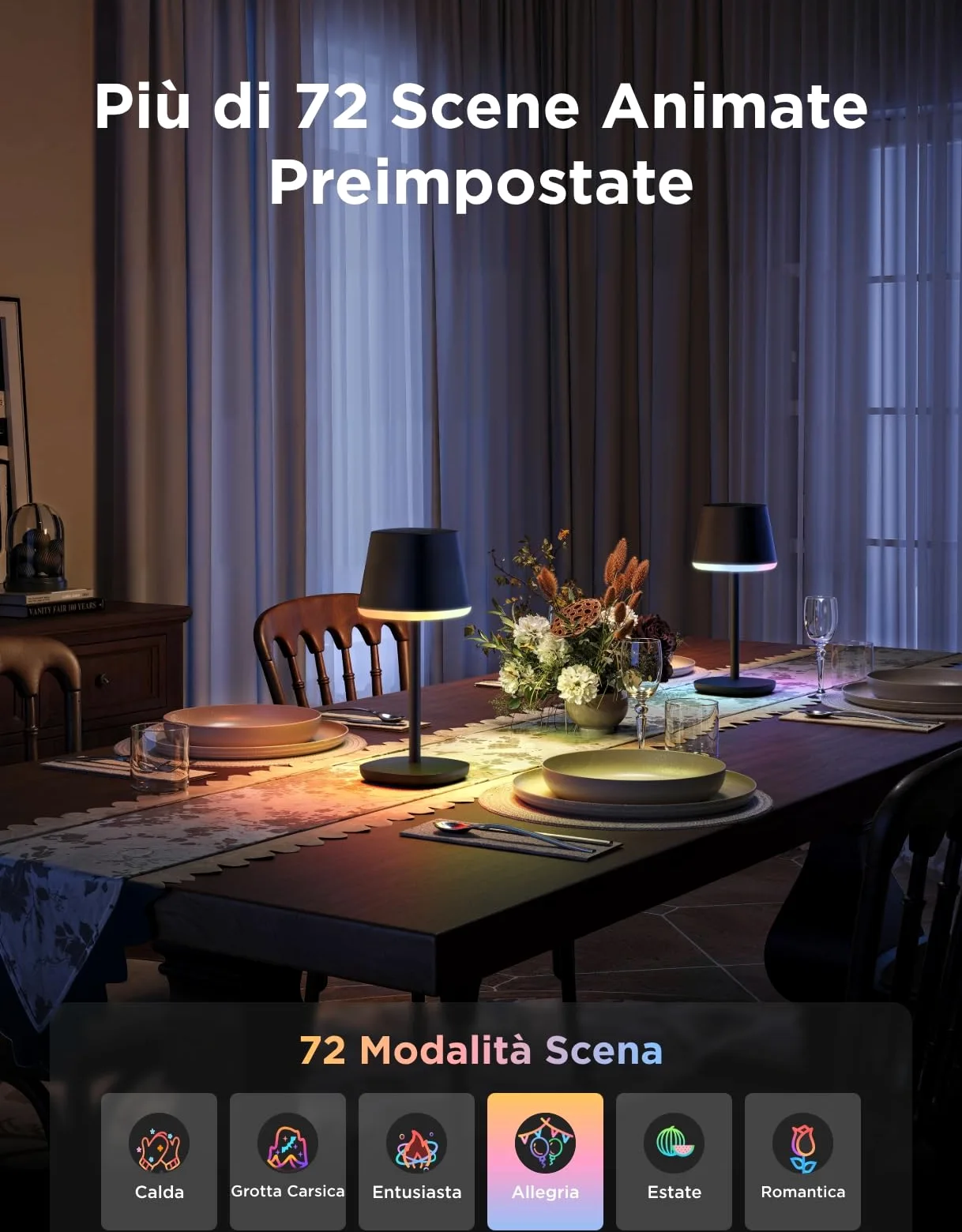 Govee Lampada da Tavolo senza Fili, RGBICWW Lampada da Comodino LED Compatibile con Mattel Alexa, Dimmerabile 500lm e Ricaricabile 4800mAh, 72 Scene, 2700-6500K per Soggiorno Camera da Letto Scrivania