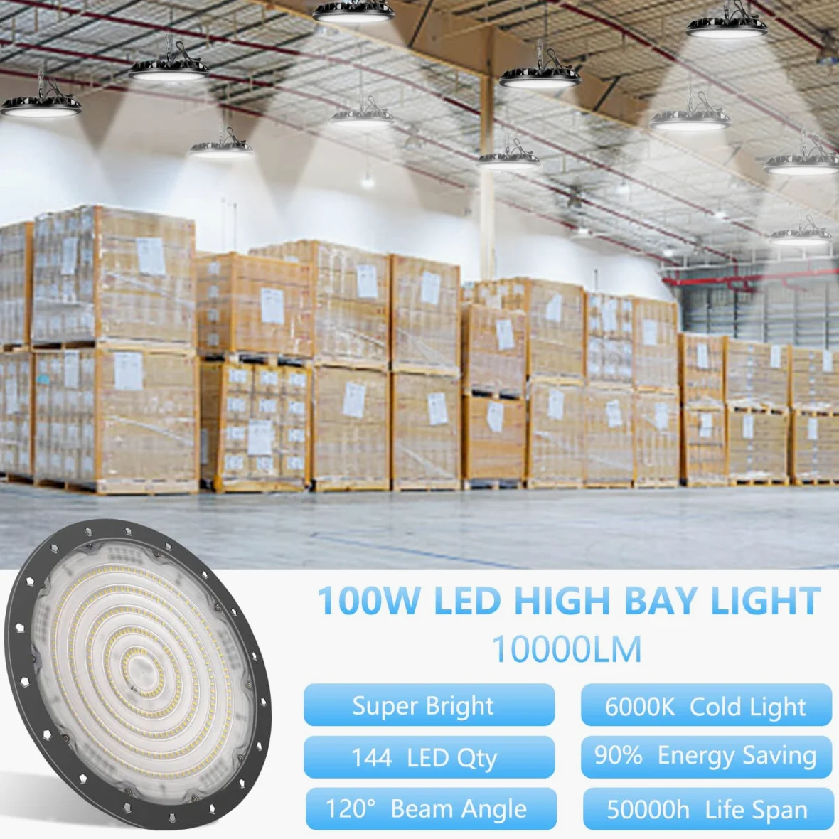 loyal 100W UFO Faretto LED 10000LM, 6000K Bianco Freddo Potente Alta Luce Della Baia, IP65 Impermeabile UFO Lampada da Officina, LED Industriale Interni per Fabbrica Magazzino