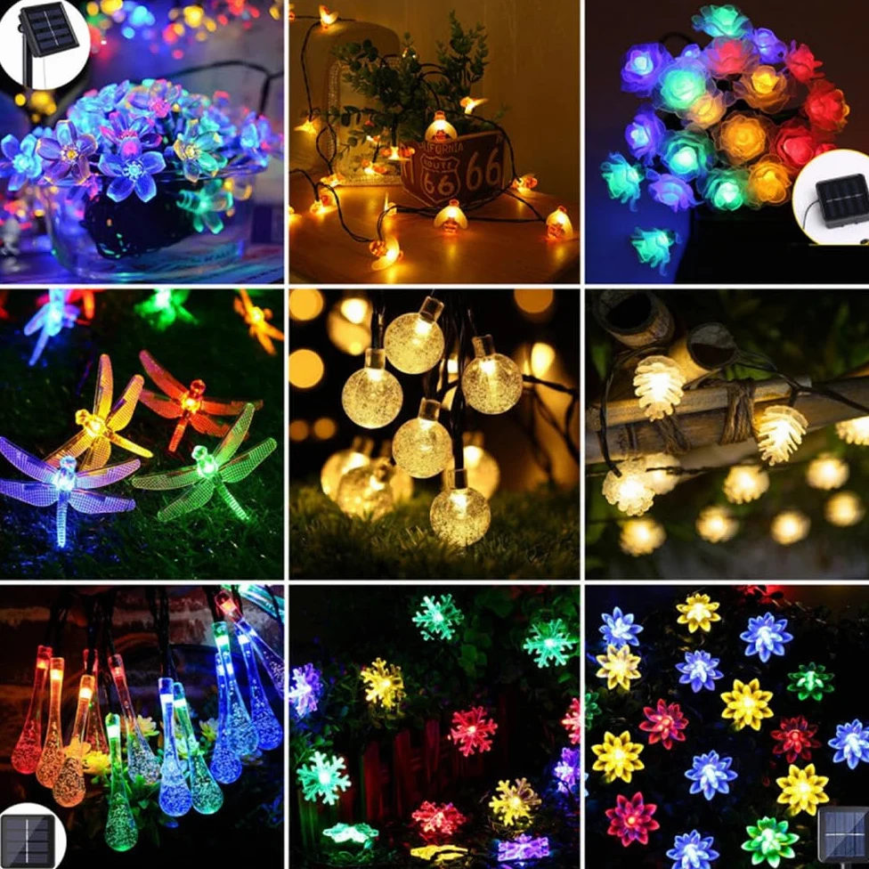 A,32M,Luci a LED a Stringa a Forma di Fiore, 12M 8 modalità 100 LED per Esterni, Impermeabili, luci da Favola per Patio, Giardino, Recinzione, Cortile e Decorazioni per L'Albero di Natale