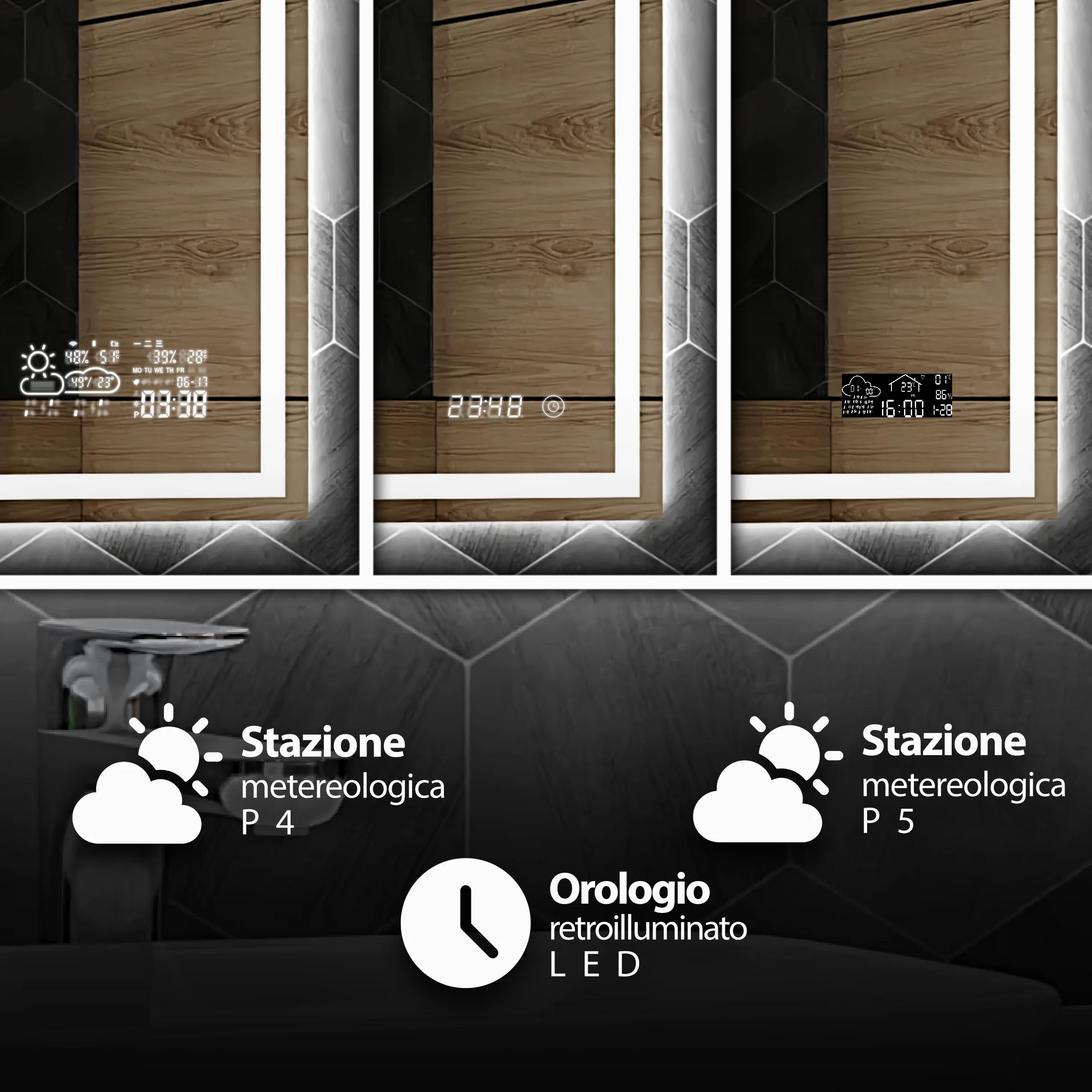 Boston Specchio Bagno LED 100x90cm Antiappannamento, Retroilluminato, Personalizzabile, Rettangolare, Selezione Colore Luce