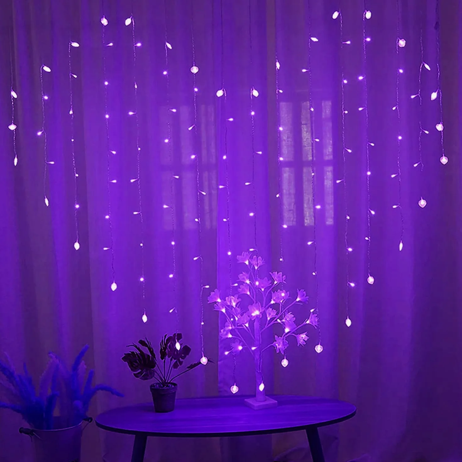 Luci fatate, Tenda Luminosa a Forma Cuore, 124 LED 124 LED 2M x 1.5M Tenda Luminosa a Forma Cuore Lampadario Porta USB Feste Camera Letto Matrimonio Decorare