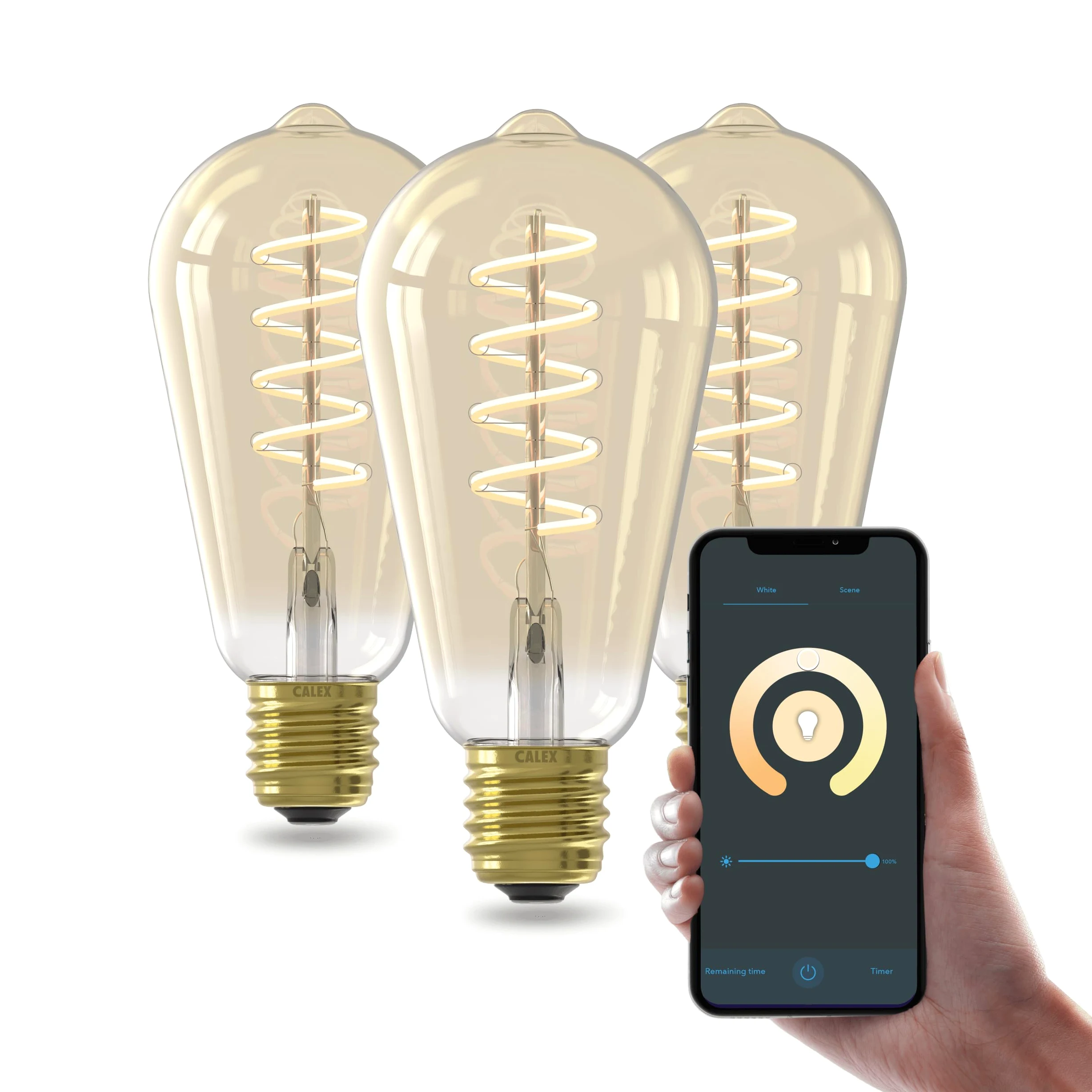 CALEX Lampadina LED Smart, E27, ST64, Filamento Oro, luce calda, Dimmerabile, controllo app Wi-Fi & vocale, Confezione da 3