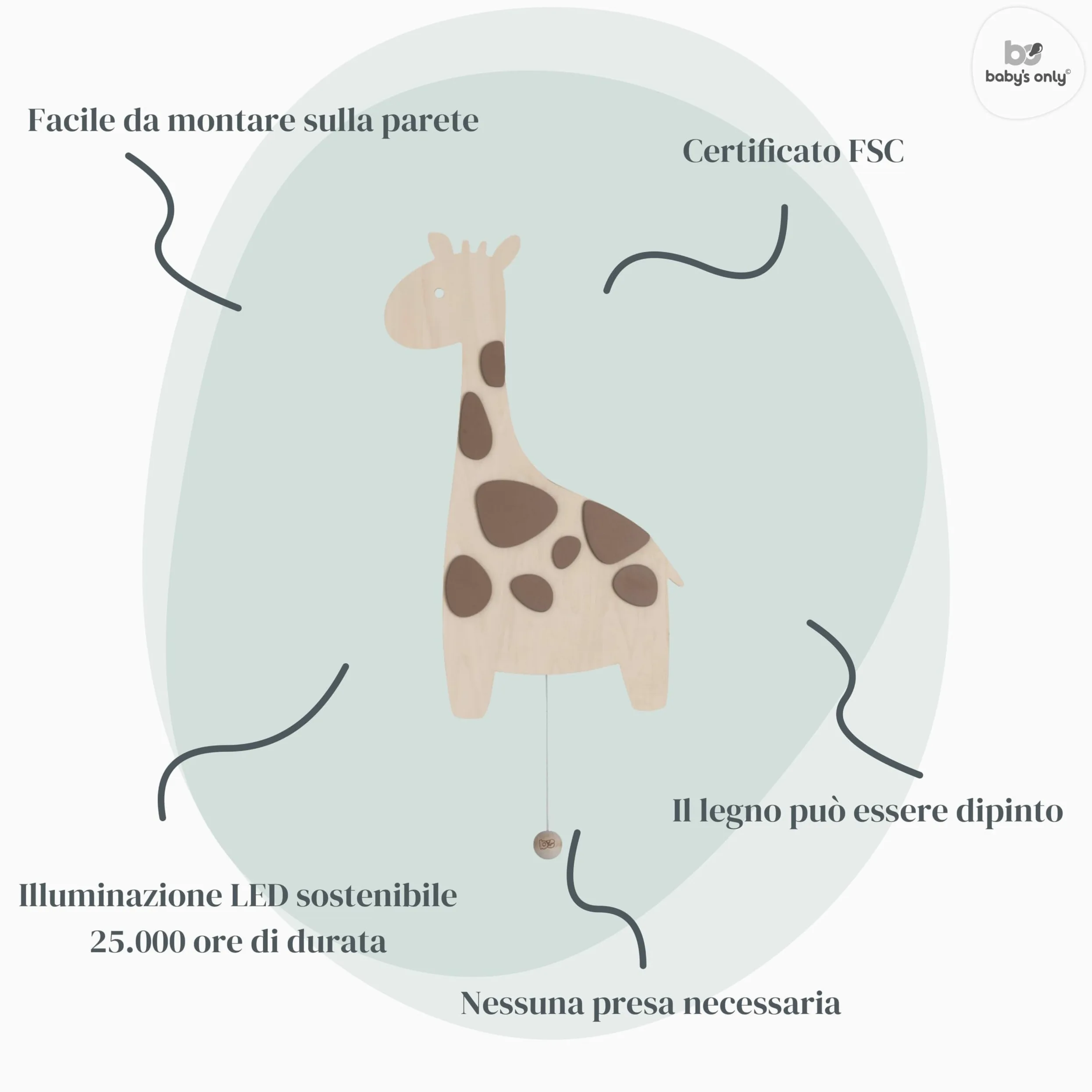 Baby's Only - Lampada da parete giraffa Wonder - Brown - 42x29 cm
