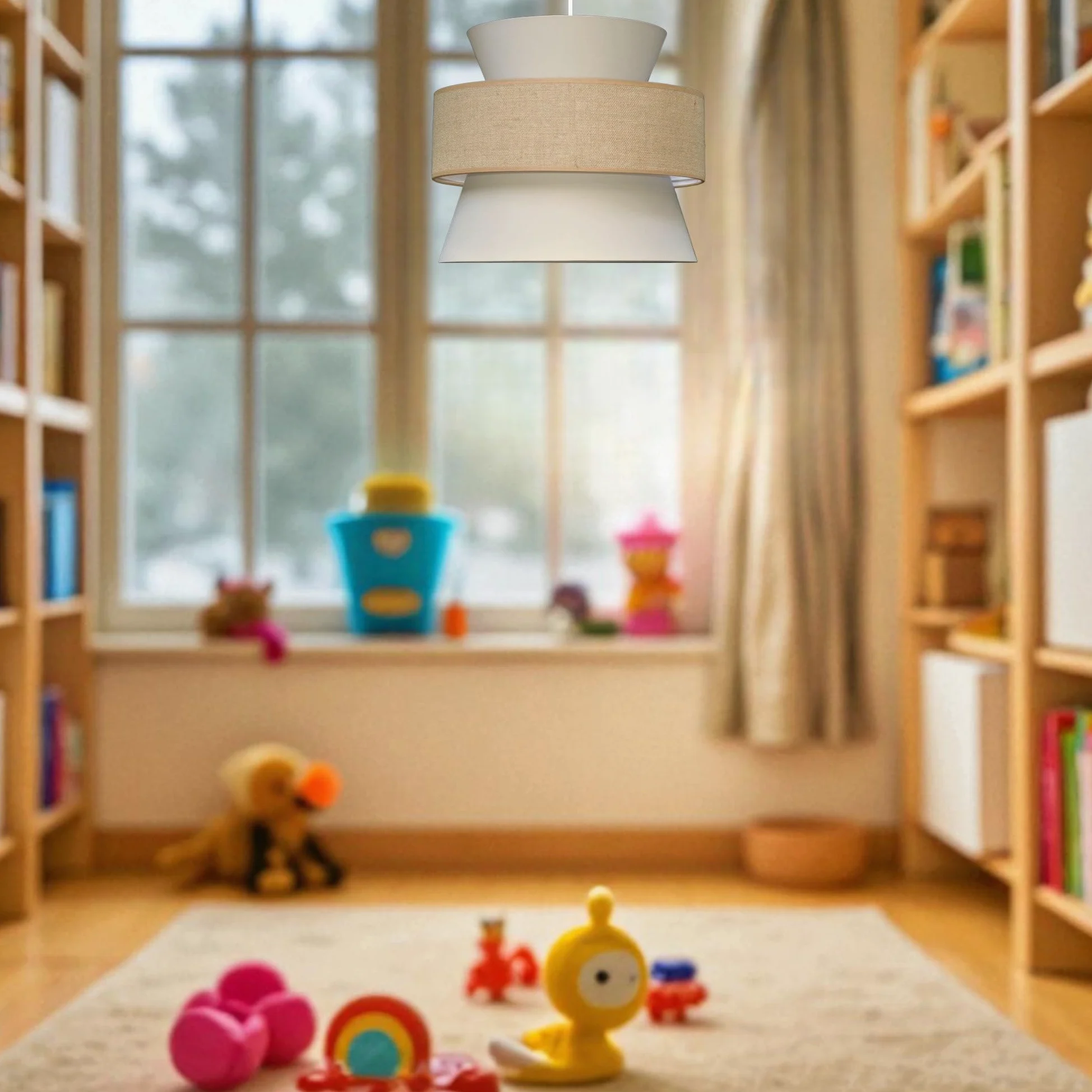 Lampada a sospensione BOHO 2xE27, diametro 38 cm, grande paralume in cotone e juta, per camera dei bambini, soggiorno, camera da letto, cucina, ingresso e ufficio, made in EU