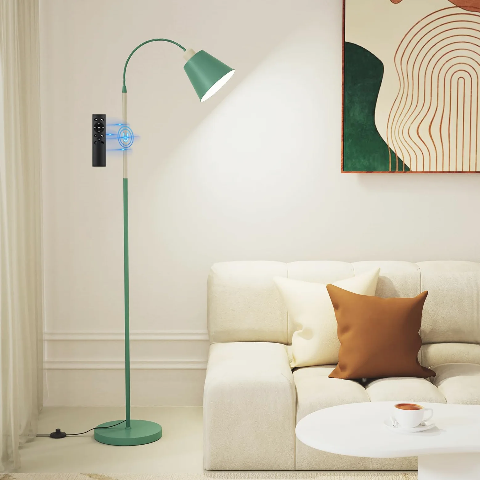 SIBRILLE E27 Lampada da Terra Dimmerabile, con Telecomando, max 60W 3000K-6000K, Altezza 168 cm Lampada da lettura con Testa di luce flessibile per Soggiorno e Studio con Lampada a LED (Conico)