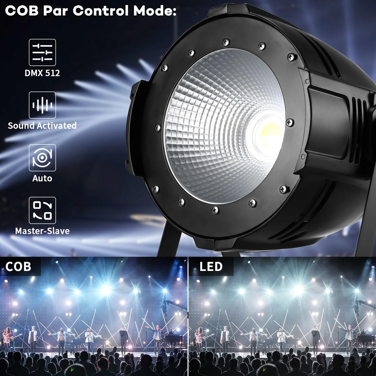4PCS 100W COB Par LED Luce da Palcoscenico Bianco Freddo/Caldo, Luci Palco Par LED con DMX512 Master-Slave, Faretto stroboscopico per Fotografia, Chiesa, Compleanno, Matrimonio, DJ, Discoteca