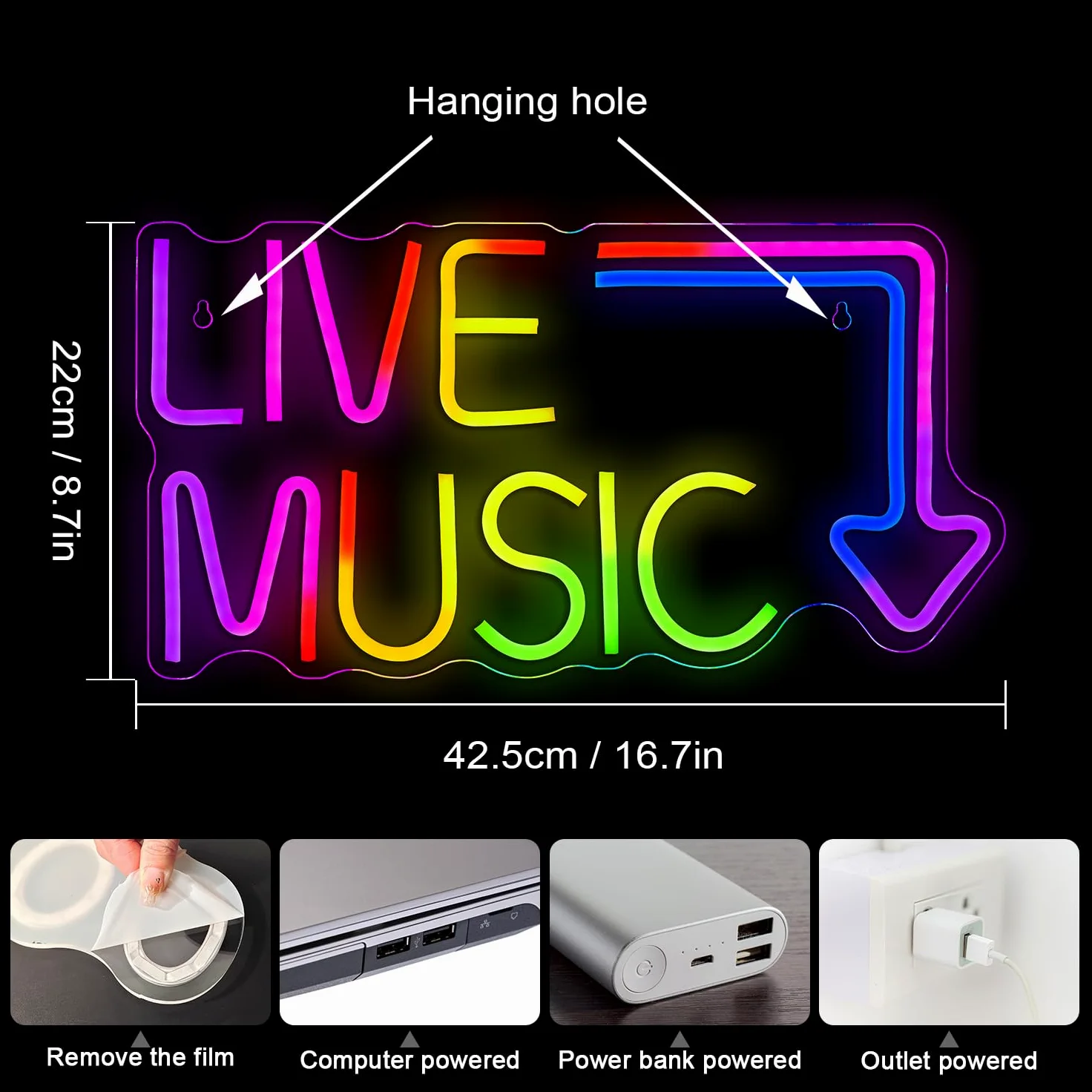 Horseneon Insegna al neon per musica dal vivo Insegna al neon musicale con luci cambianti RGB Lettera Luce al neon Musica Luci al neon con telecomando per camera da letto Bar Studio musicale Festa