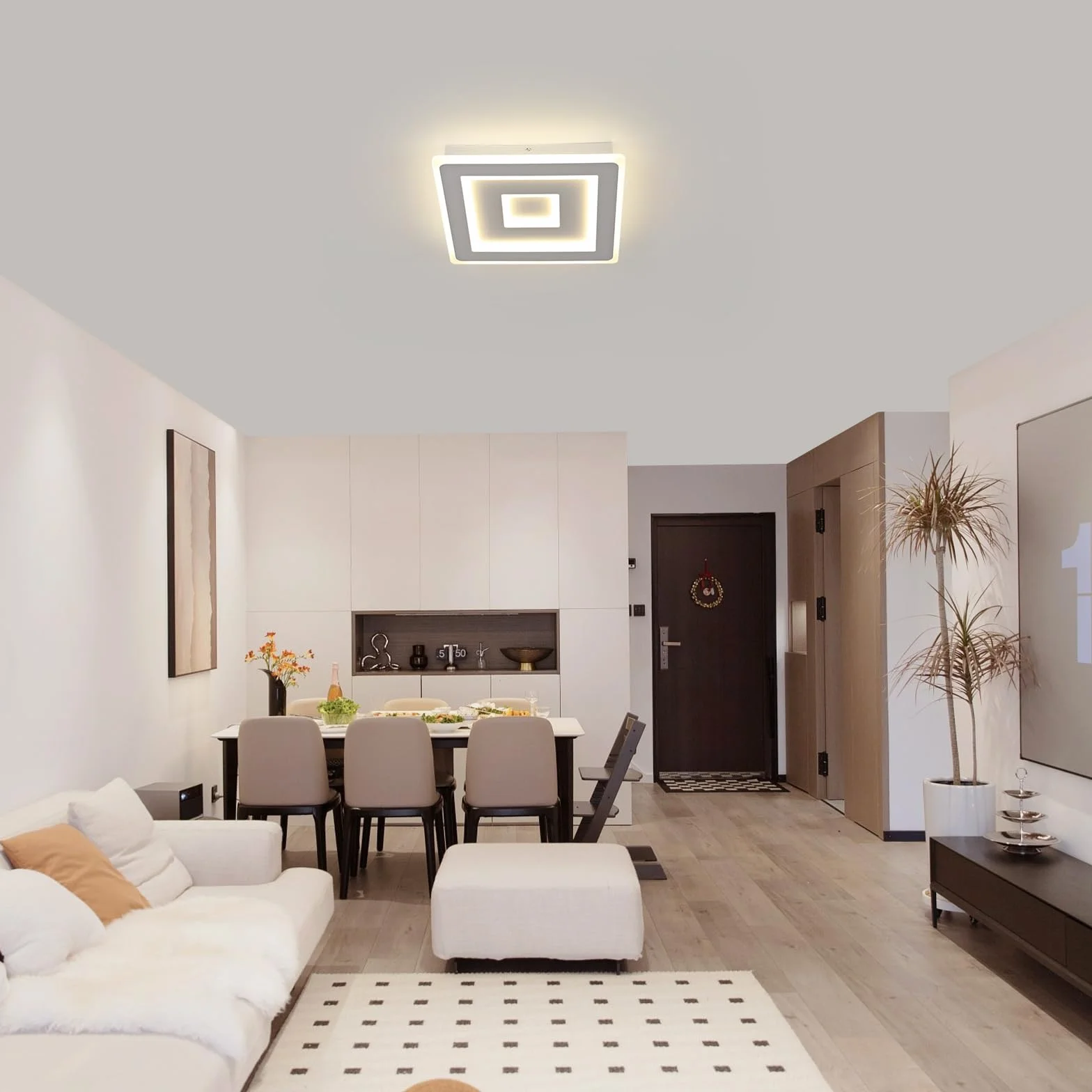 Comely – Plafoniera LED da soffitto quadrata moderna, 52W. Lampada LED bianca per diversi ambienti come camera da letto e soggiorno. Luce naturale 4500K. Lato: 40cm.