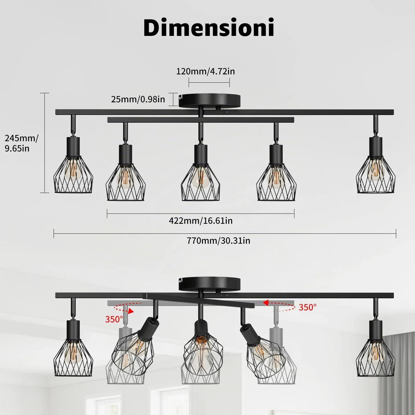 LVWIT Faretti Soffitto Nero, Faretti Orientabili con 5 Attacco E14, Faretto da Interno Moderna, Lampadario Faretti per Barra, Salotto, Cameretta, Cucina,Corridoio Illuminazione (Senza Lampadina)