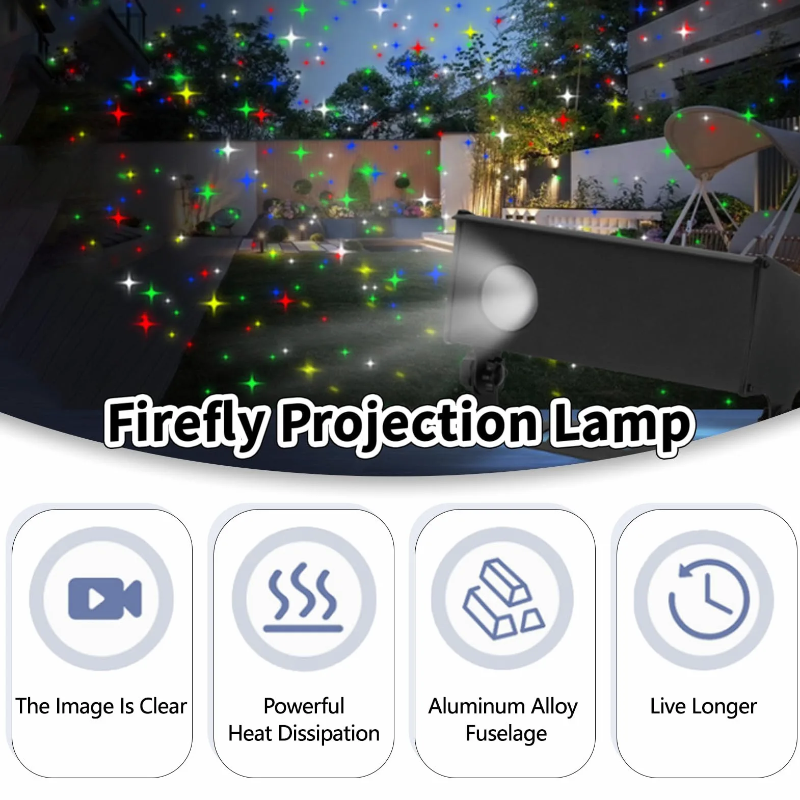 Proiettore di Stelle Firefly Garden Lights, proiettore di Film per Esterni, Impermeabile IP65, per Compleanni in casa e in Giardino. White